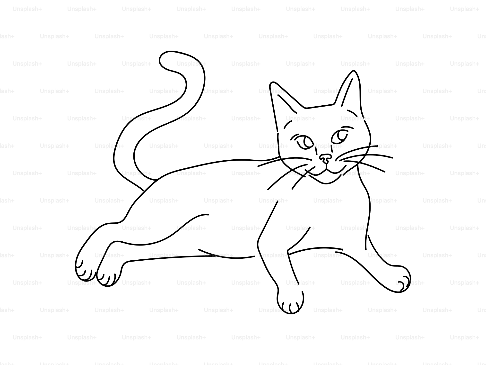 A line drawing of a cat lying down.