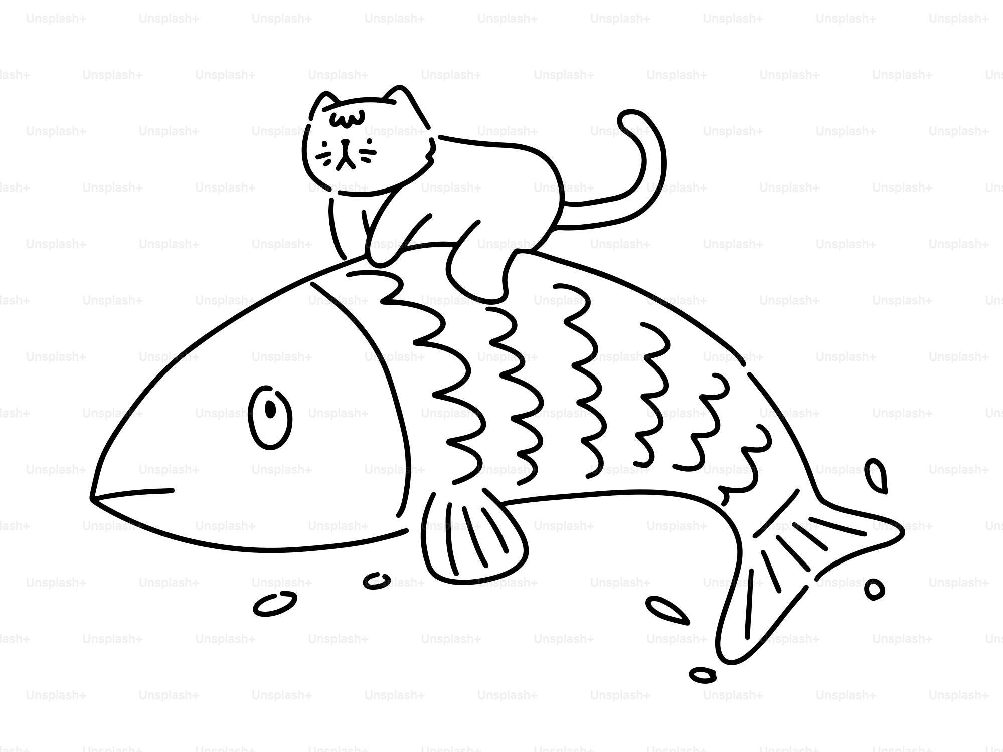 A cat sitting on a large fish