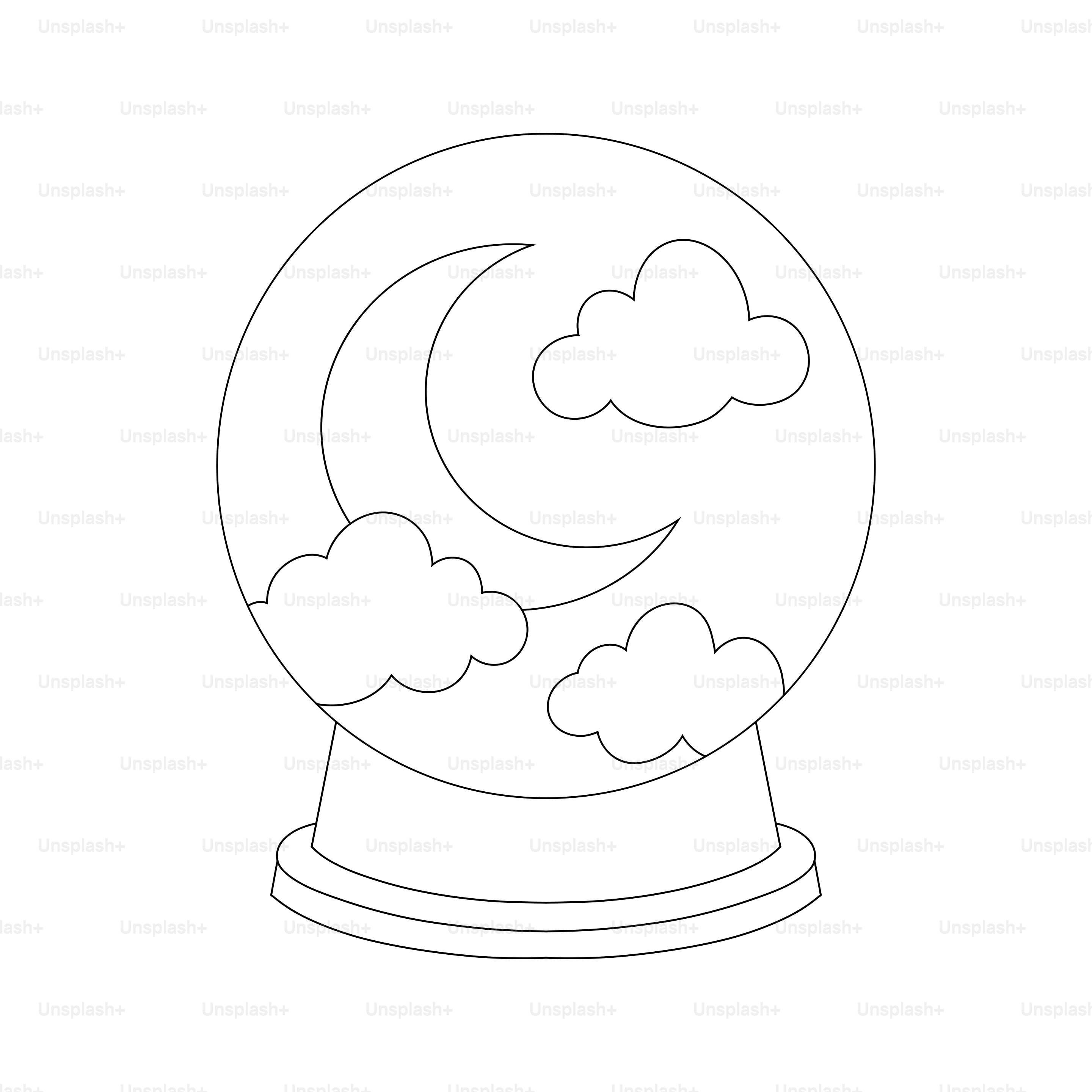 Una luna stilizzata e nuvole dentro una palla di neve.