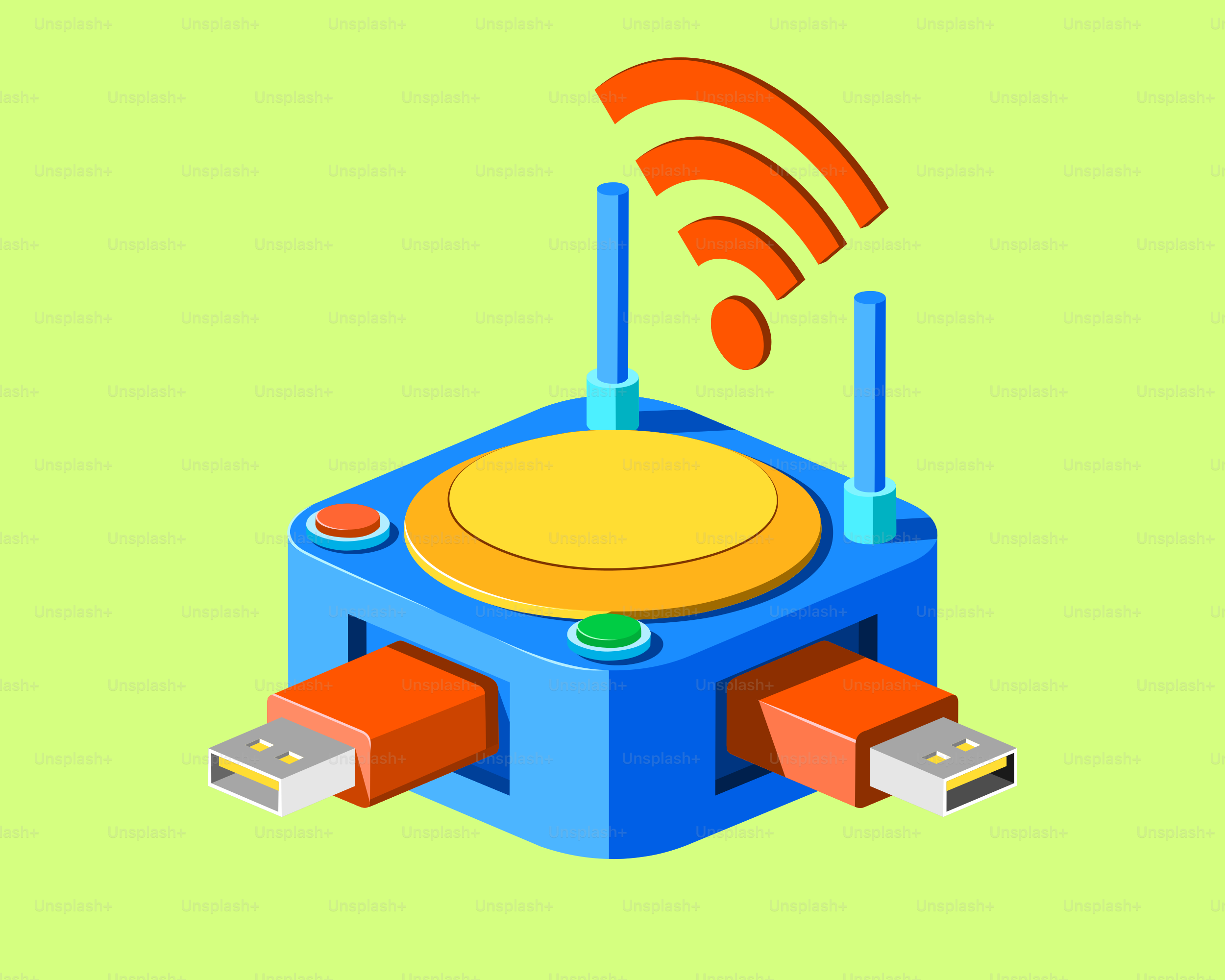 Ein blauer WLAN-Router mit USB-Anschlüssen