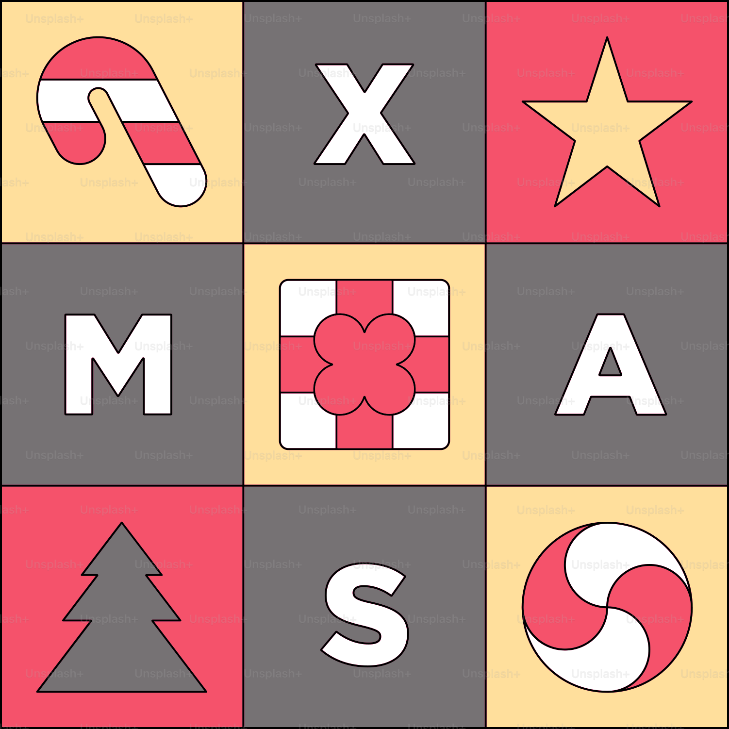 Christmas themed grid with letters and symbols