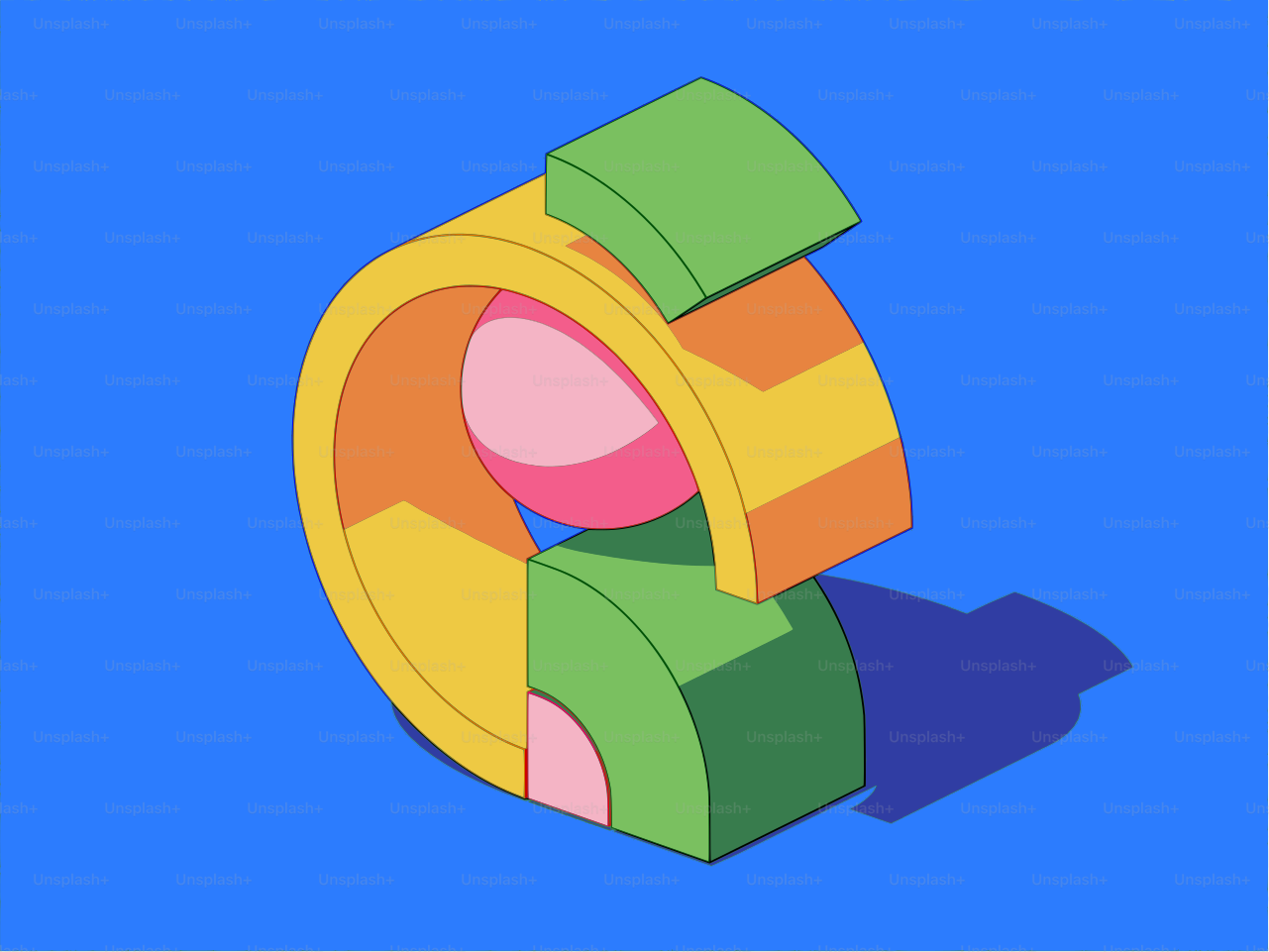 Bunte abstrakte geometrische Formen auf blauem Hintergrund