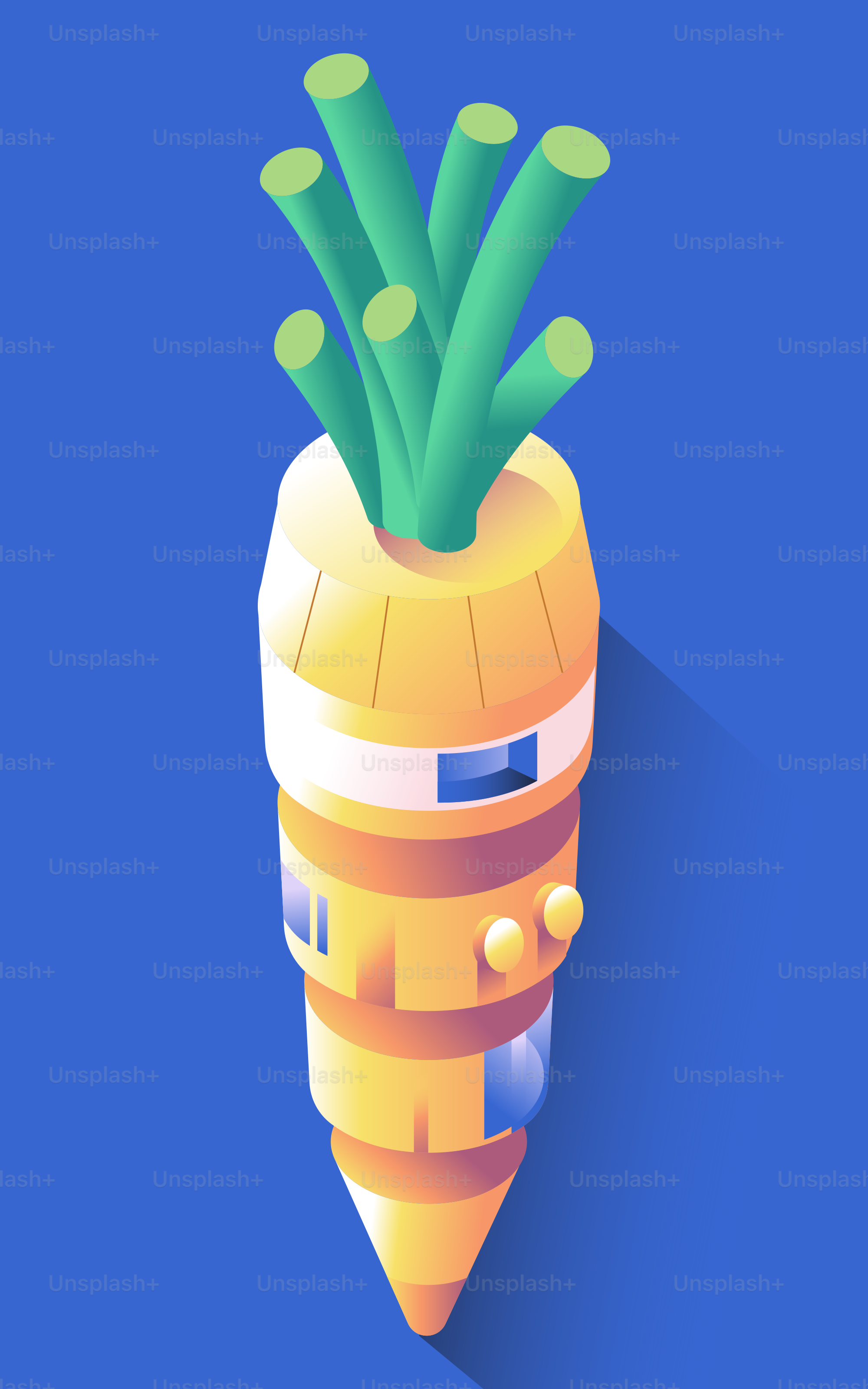 Stylized carrot-shaped building with green sprouts