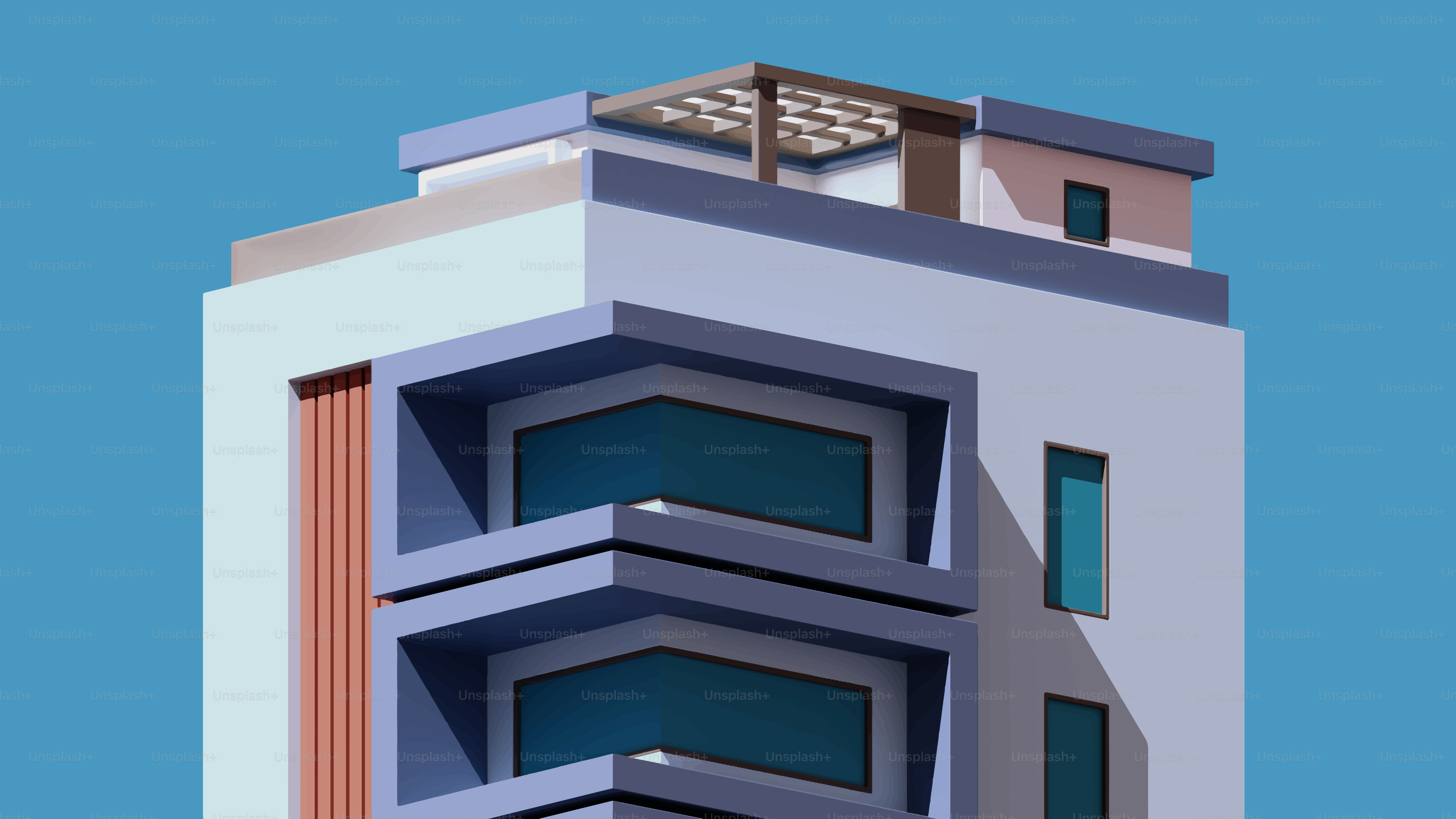 Modern building with blue accents against sky