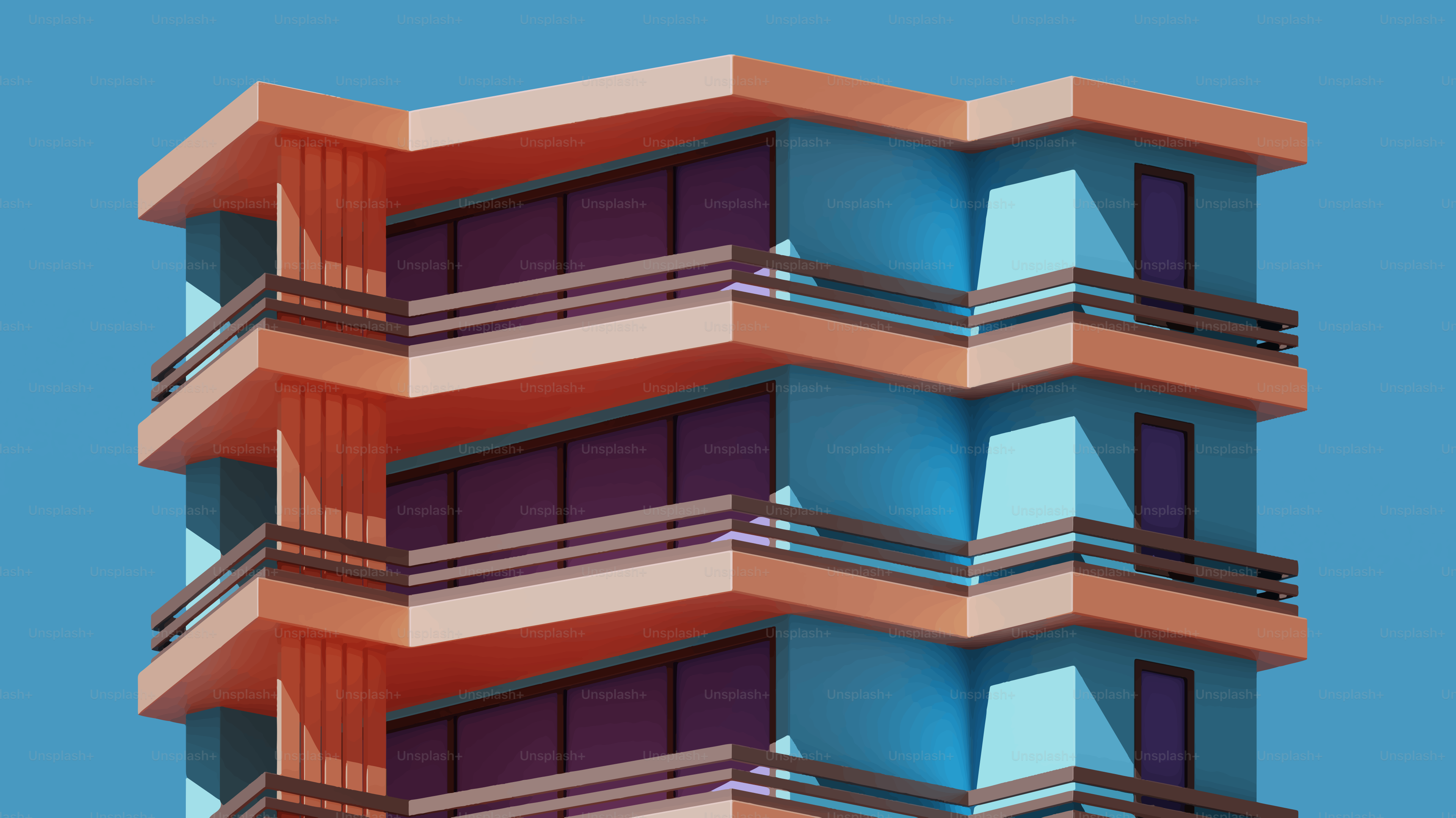 Moderno edificio de apartamentos con balcones contra el cielo azul.
