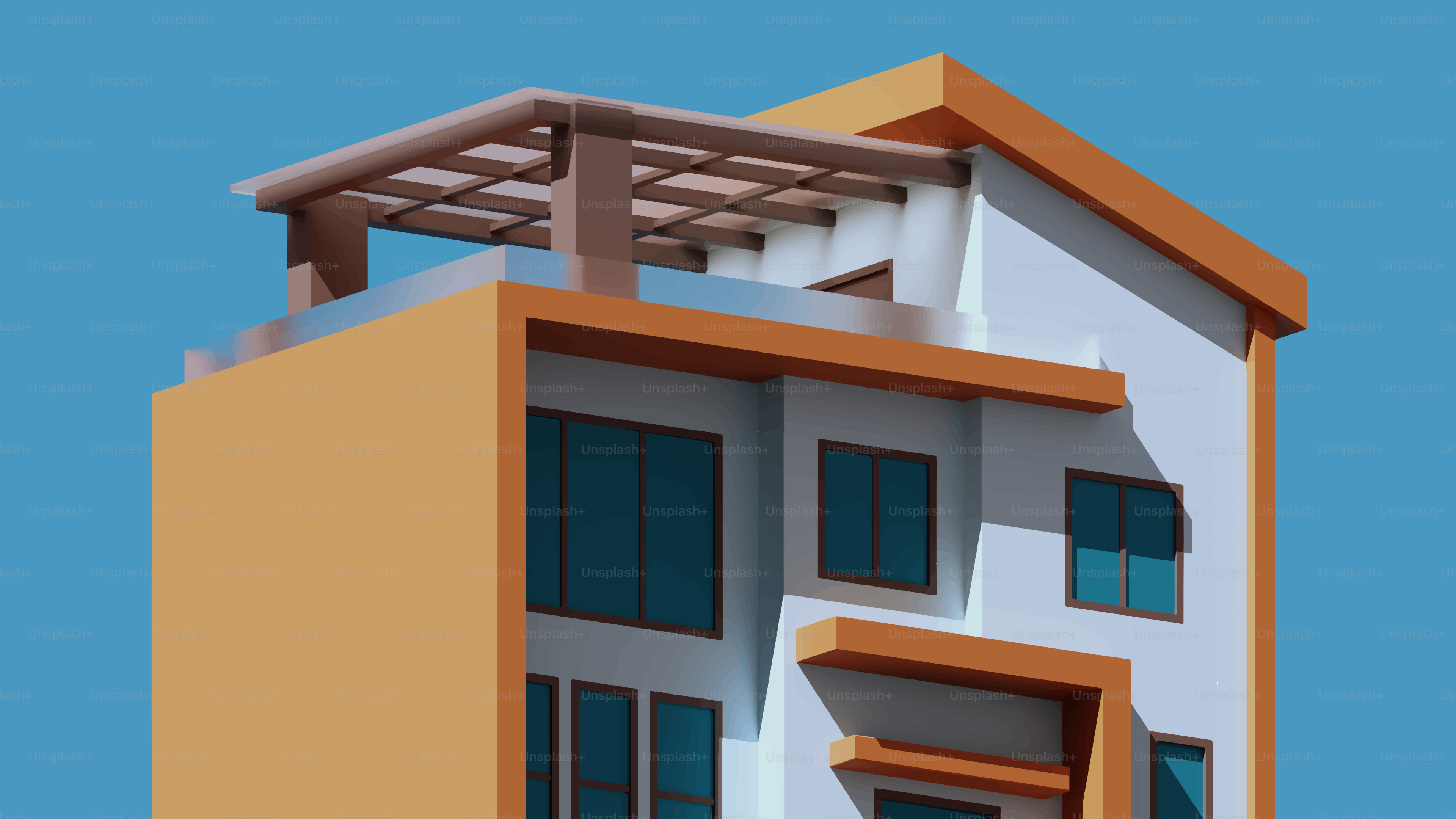 Edificio moderno con exterior naranja y blanco.