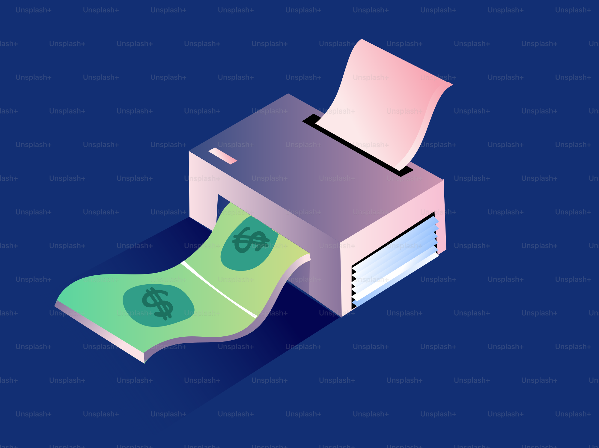 Money printing machine with dollar bills