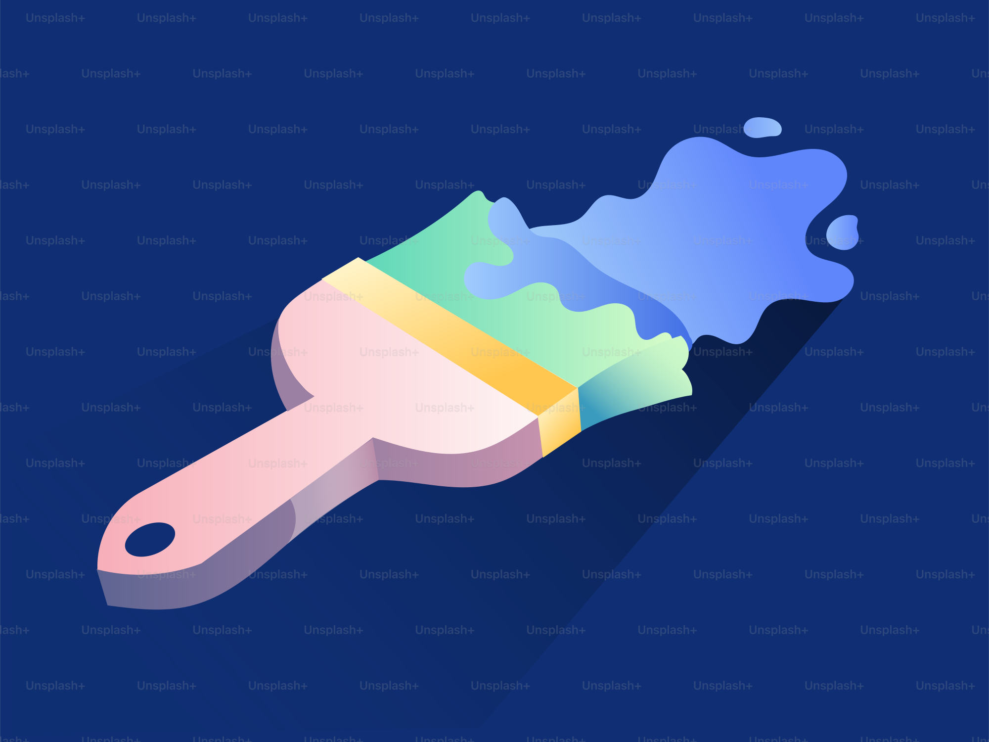 Paintbrush with blue paint splattering