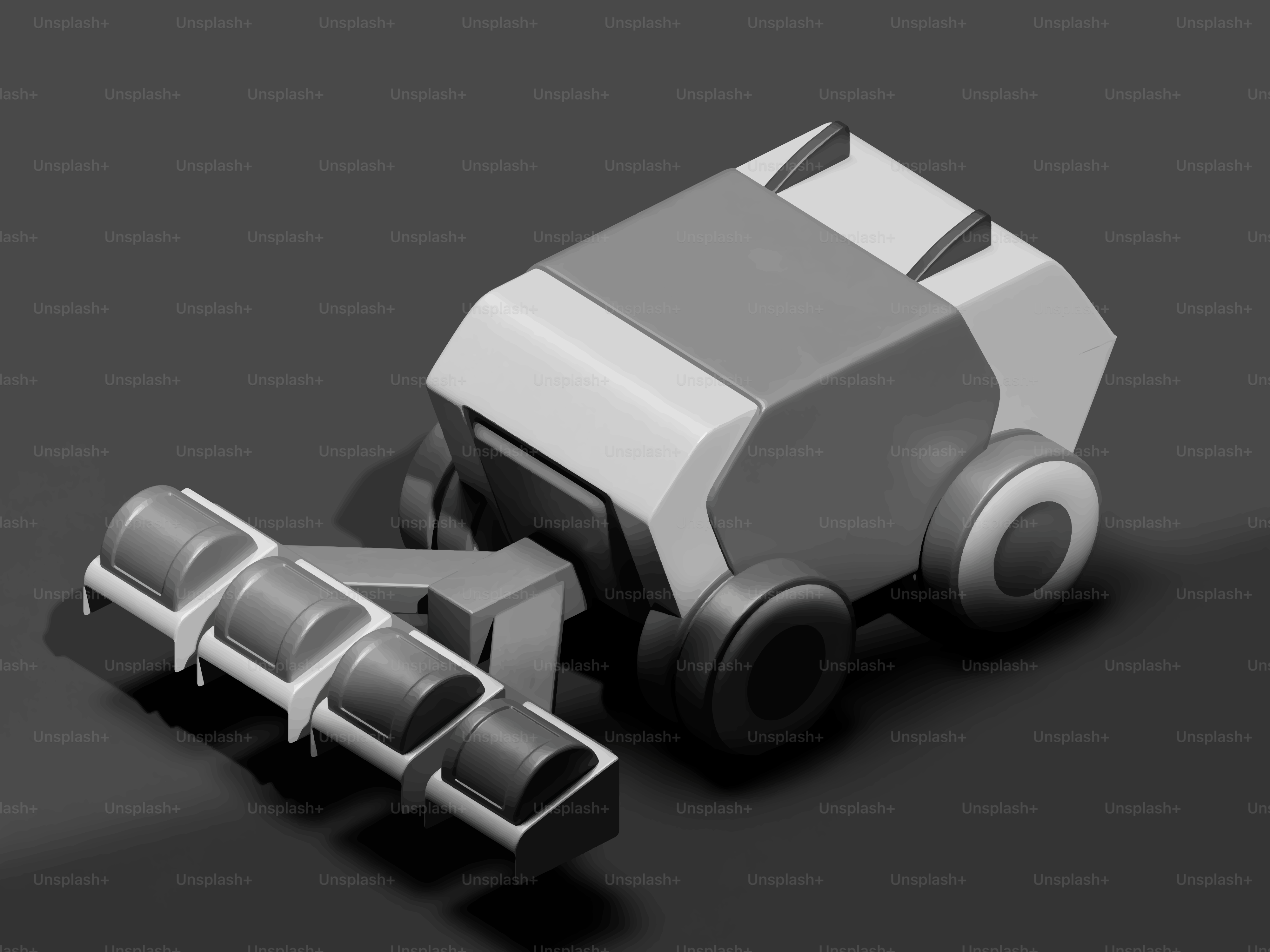 Un rendering 3D di un robot con un accessorio per pennelli.