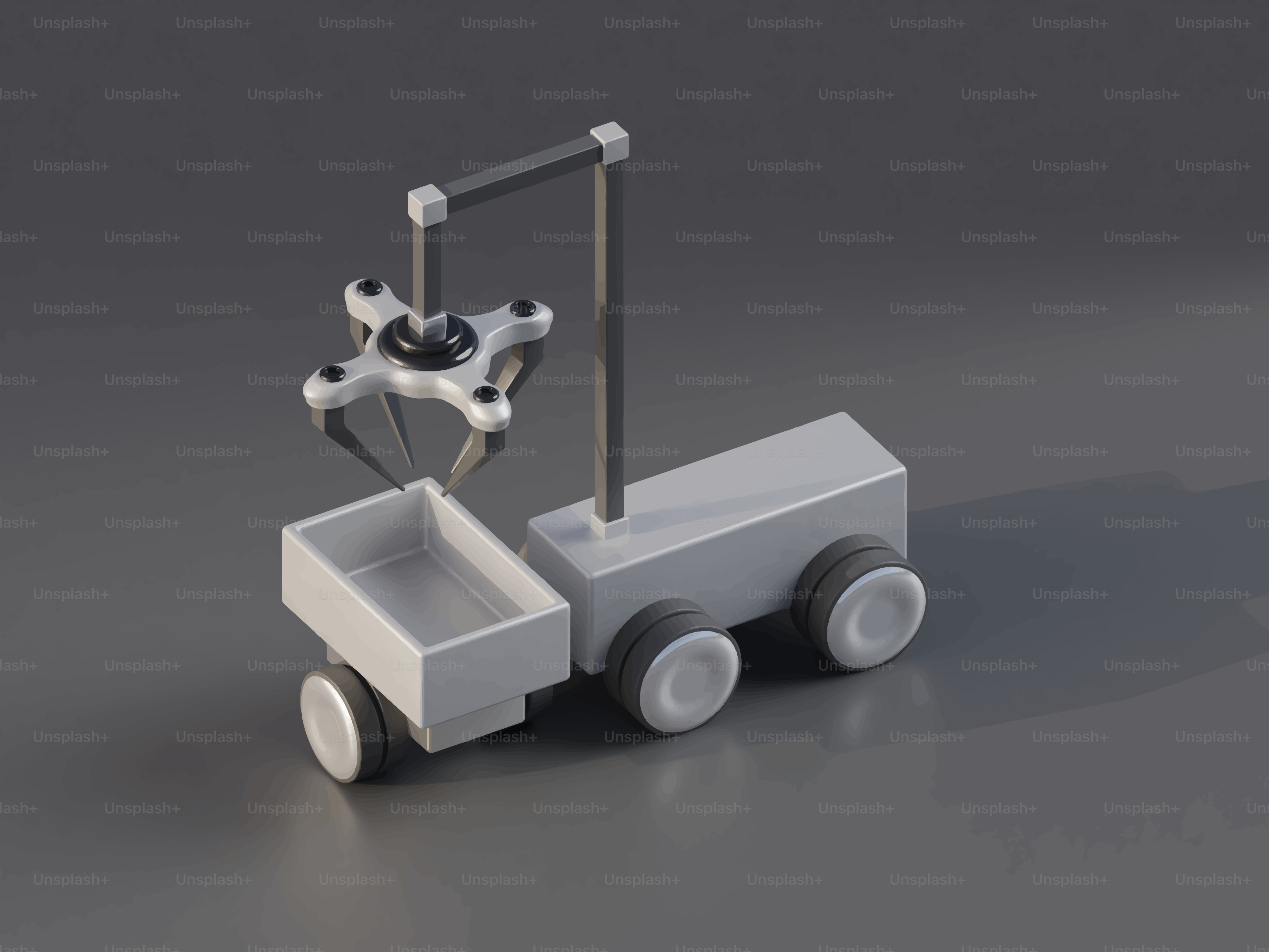 A robotic arm on a wheeled cart collects items