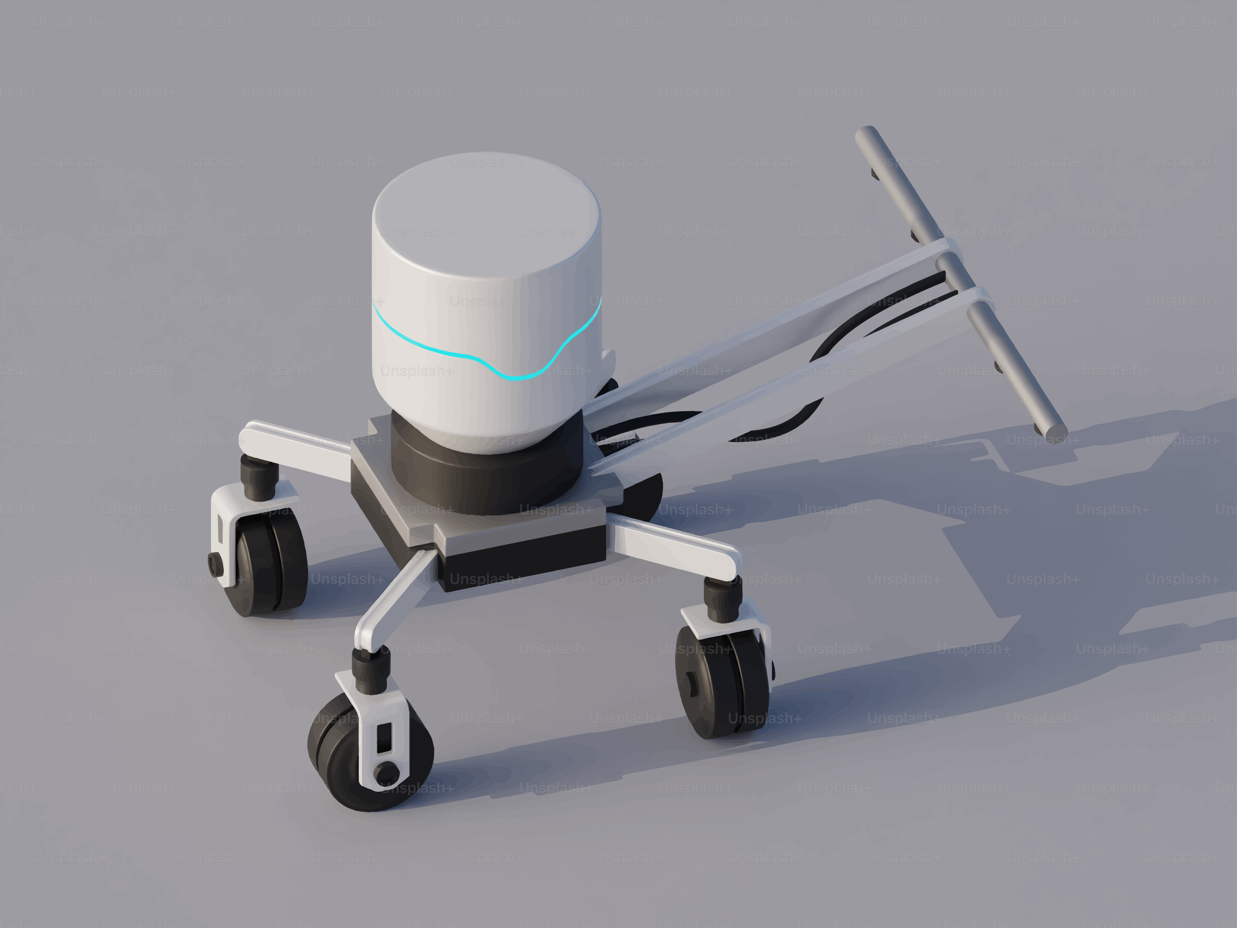 Un futuristico carrello medico con ruote e cilindro