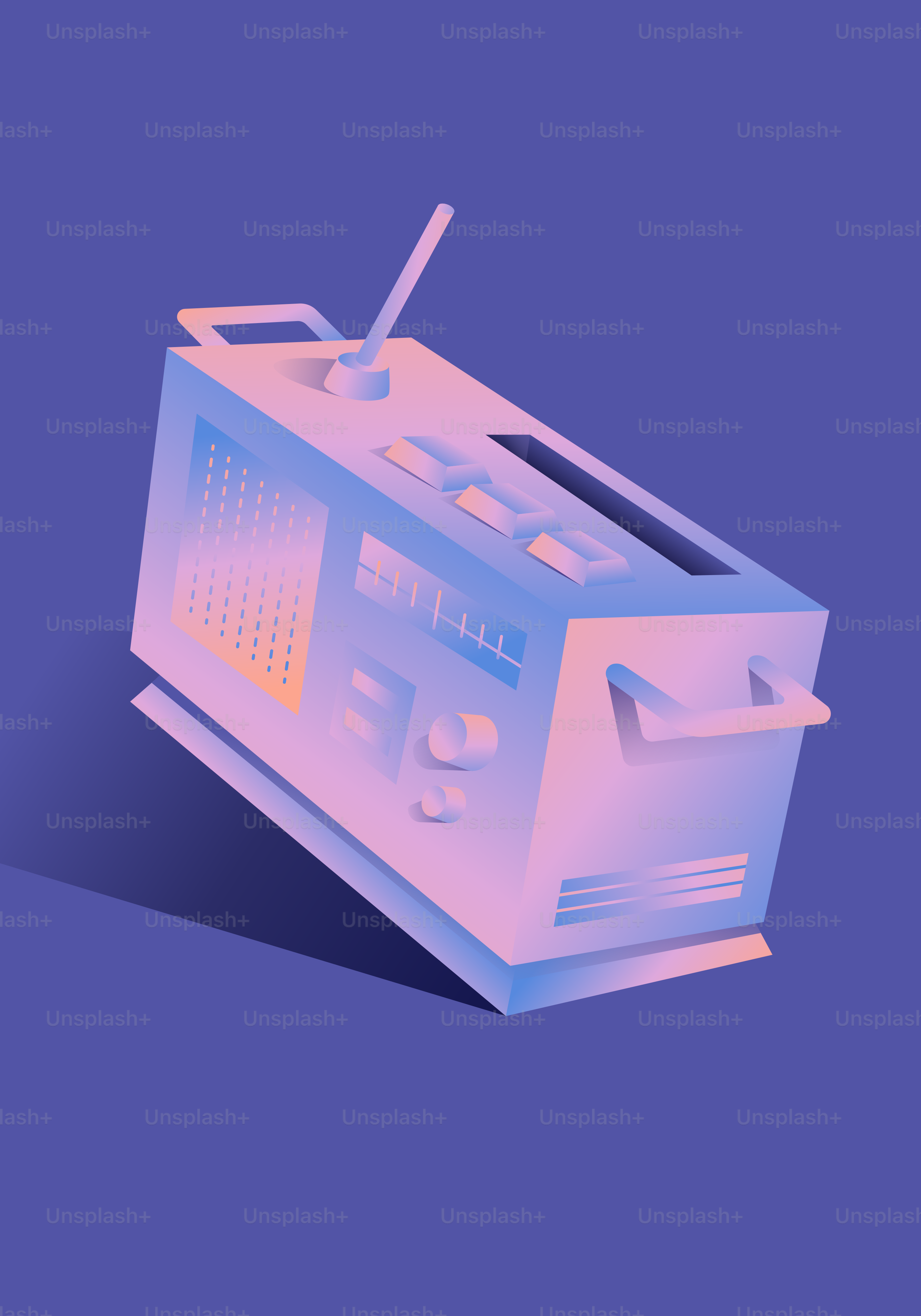 Radio retro con iluminación degradada sobre fondo morado