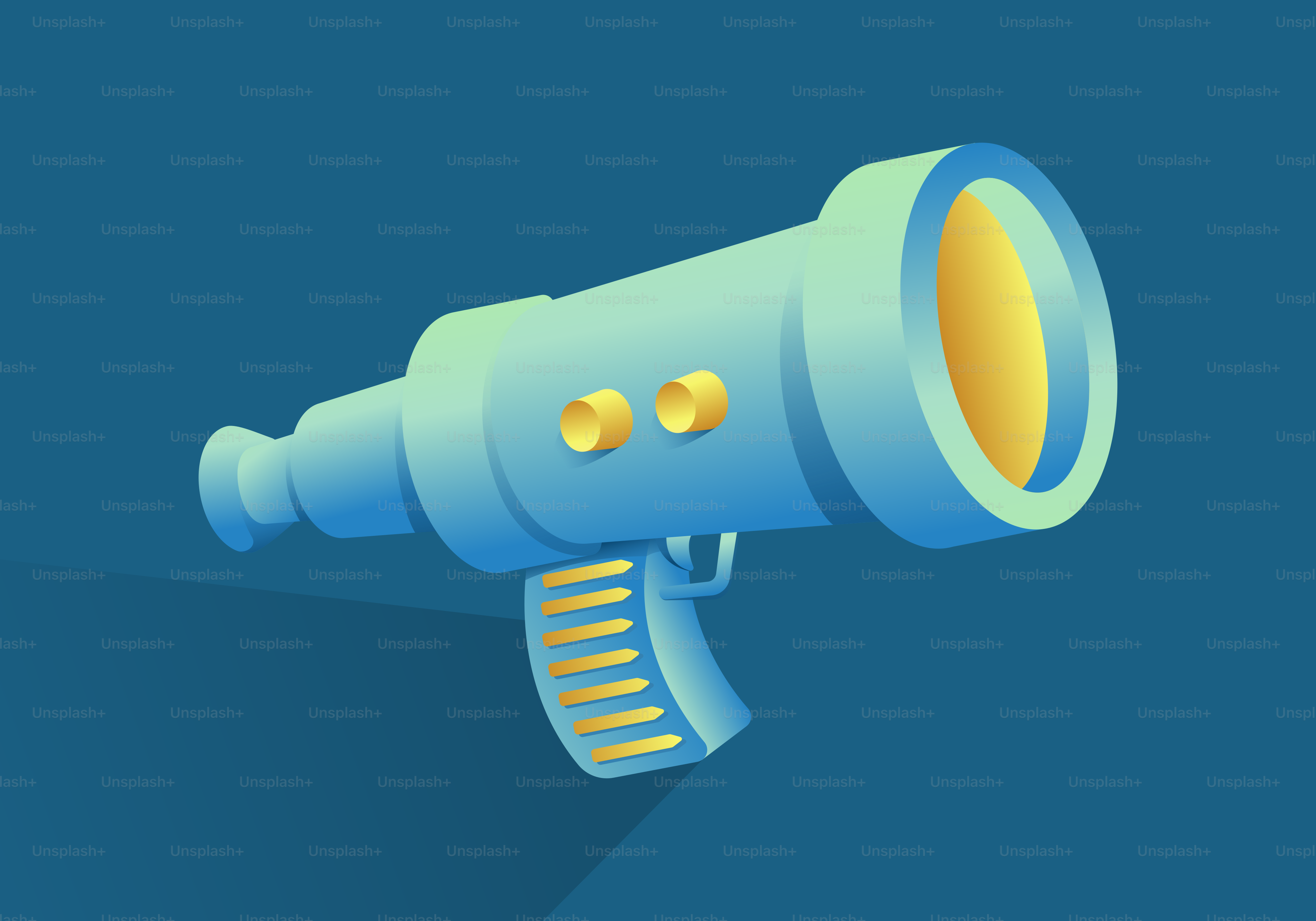 A cartoonish blue telescope on a blue background.