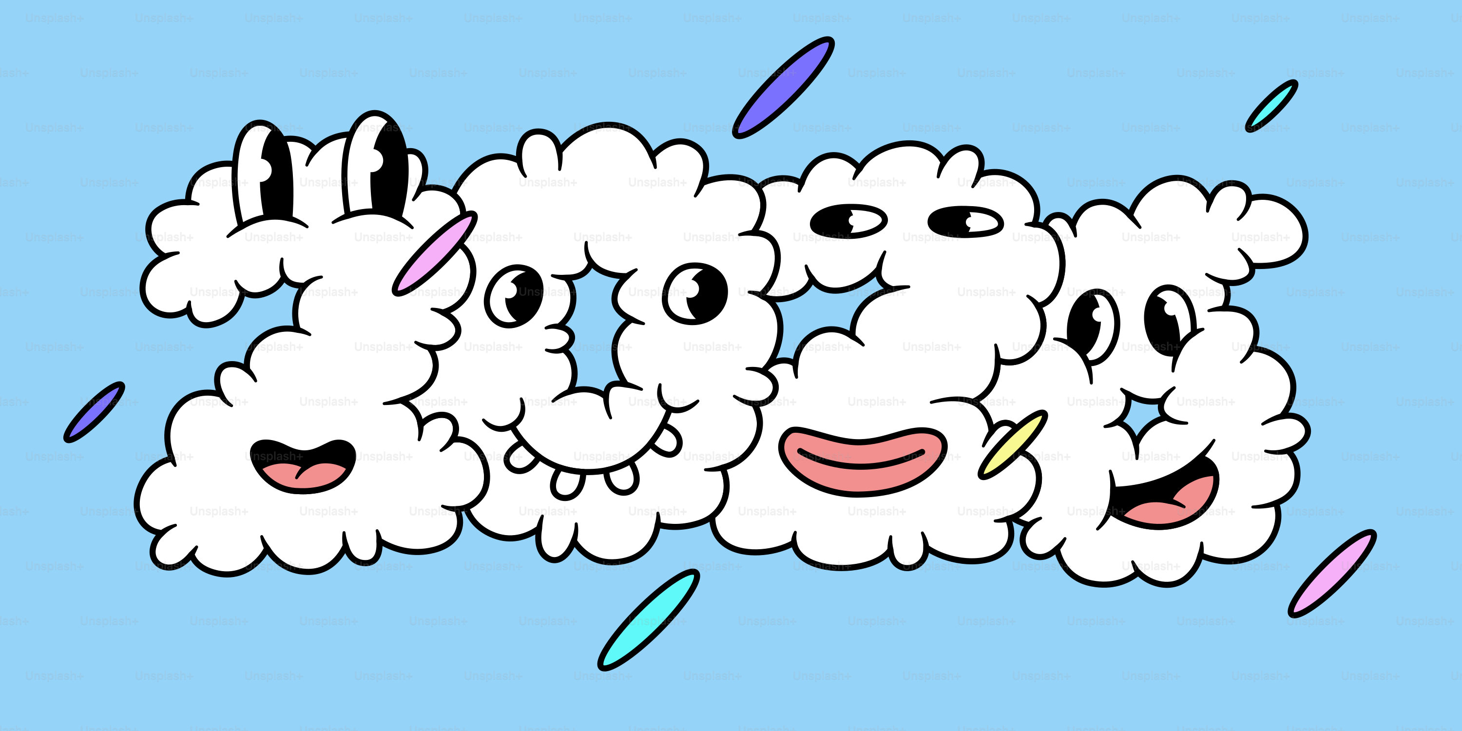 Cartoon clouds forming the number 2023