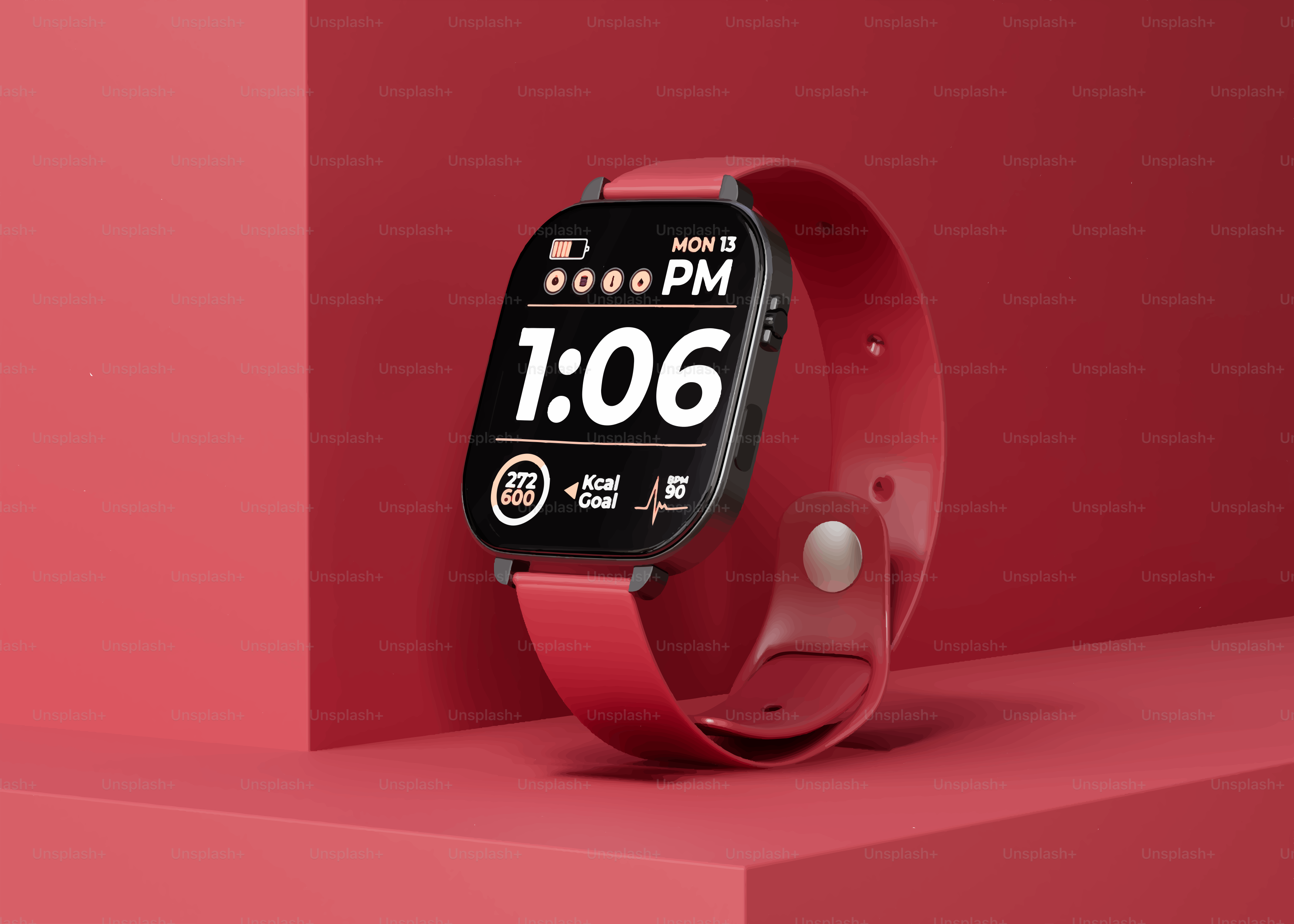 Eine rote Smartwatch mit Digitalanzeige
