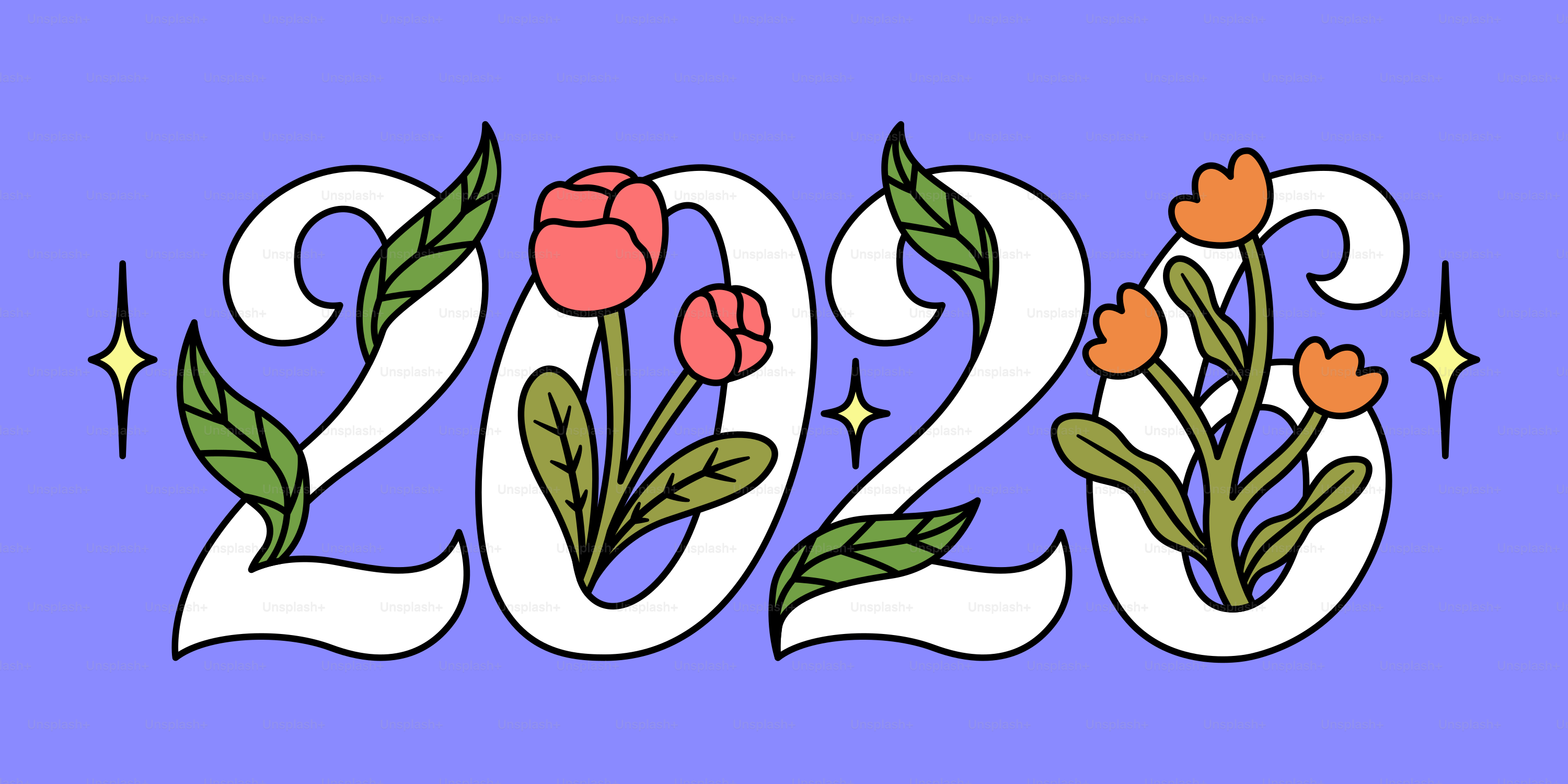 Weiße Zahlen 2026, dekoriert mit Blumen und Blättern