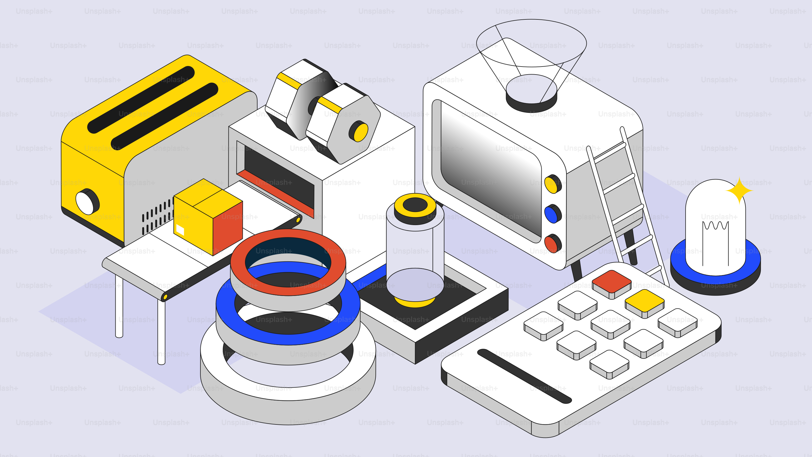 さまざまな家電製品が構成に配置されています。