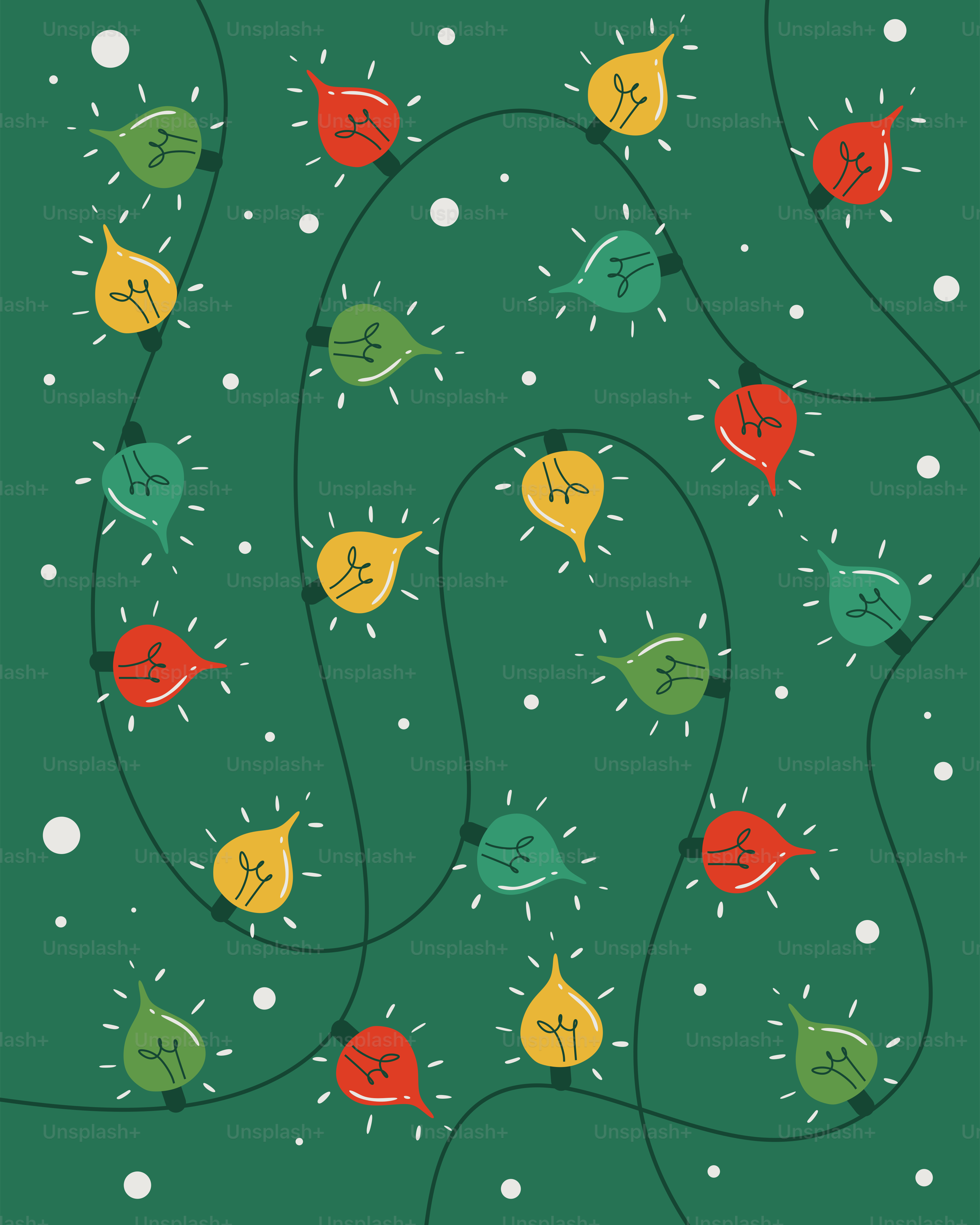 Colorful string lights on a dark green background