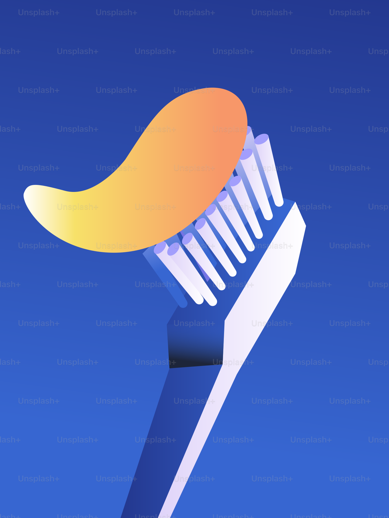 Spazzolino da denti con dentifricio arancione su sfondo blu
