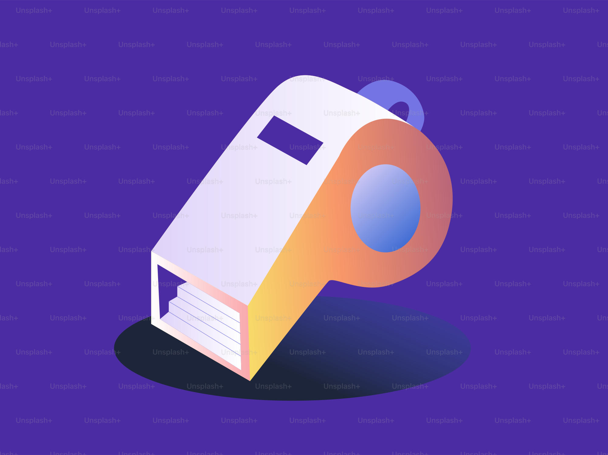 A stylized whistle on a purple background.