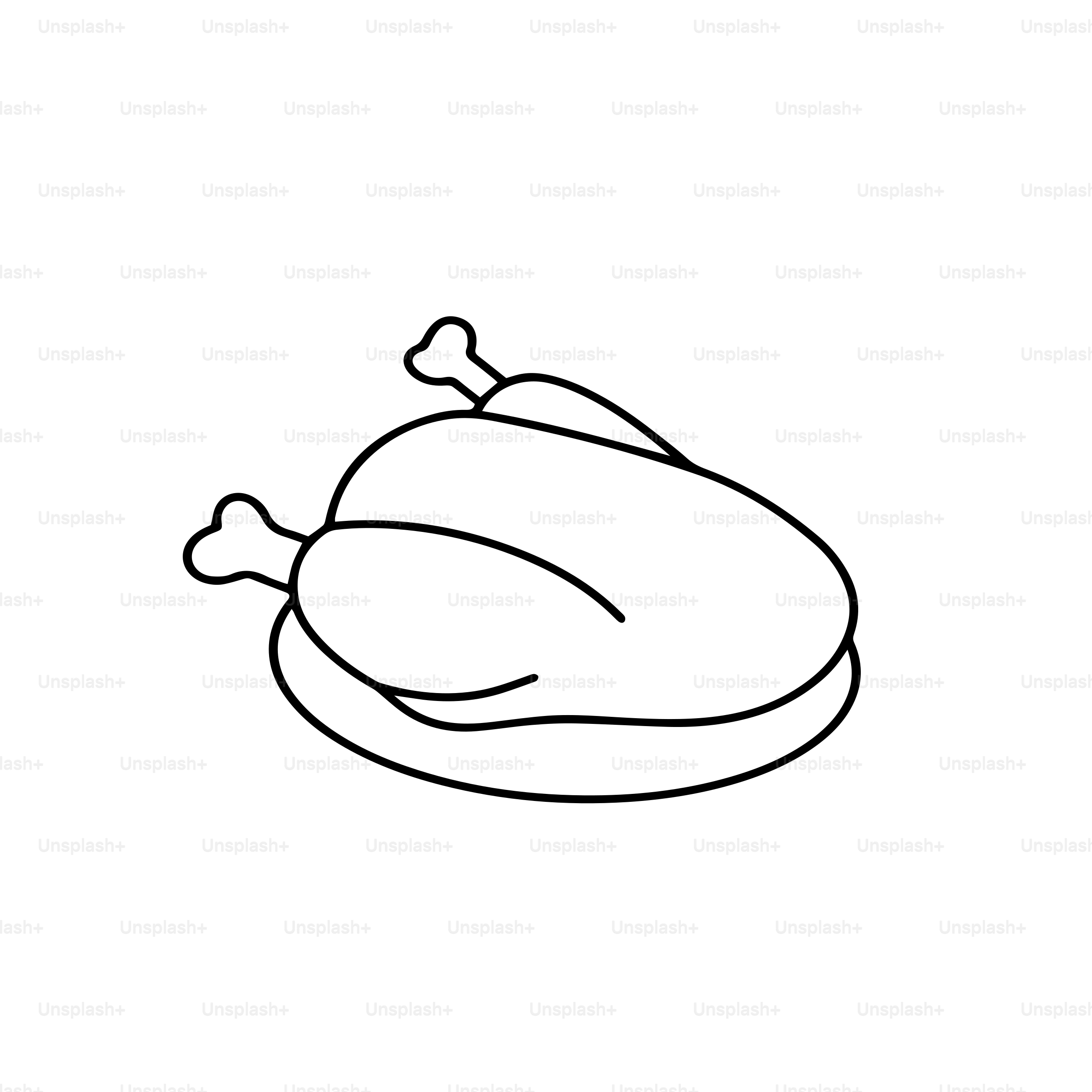 A line drawing of a roasted chicken.