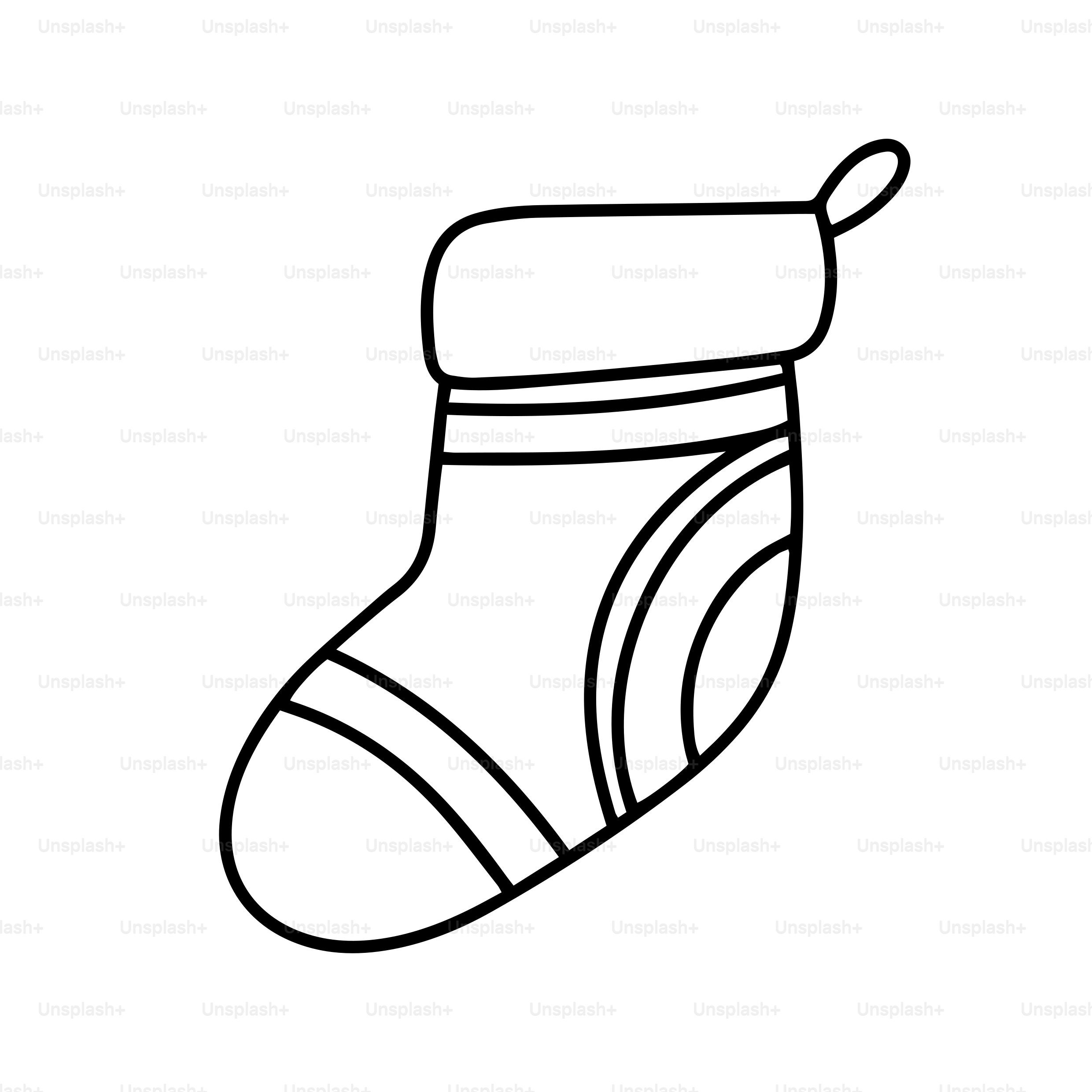 A simple line drawing of a christmas stocking