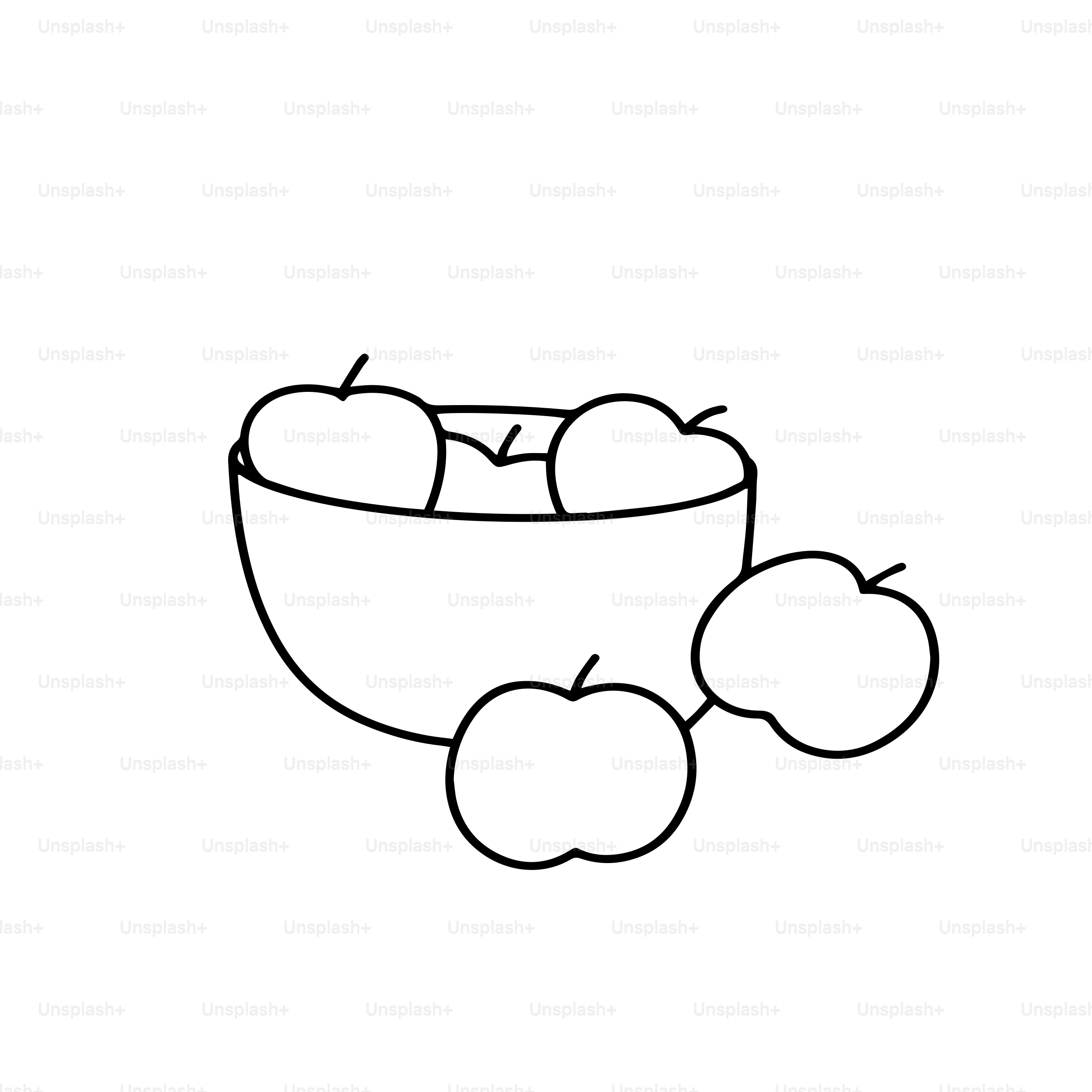 Bowl of apples with three apples outside