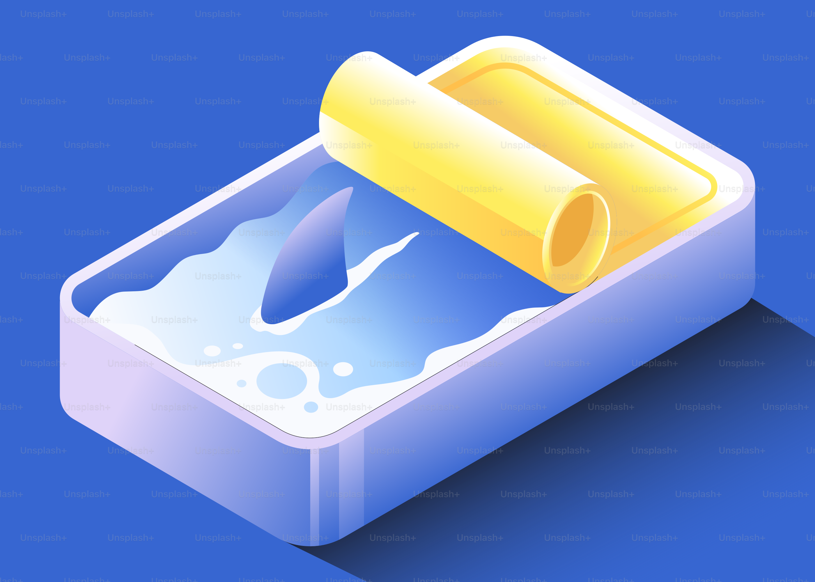 Una aleta de tiburón estilizada que emerge de una lata de sardinas.