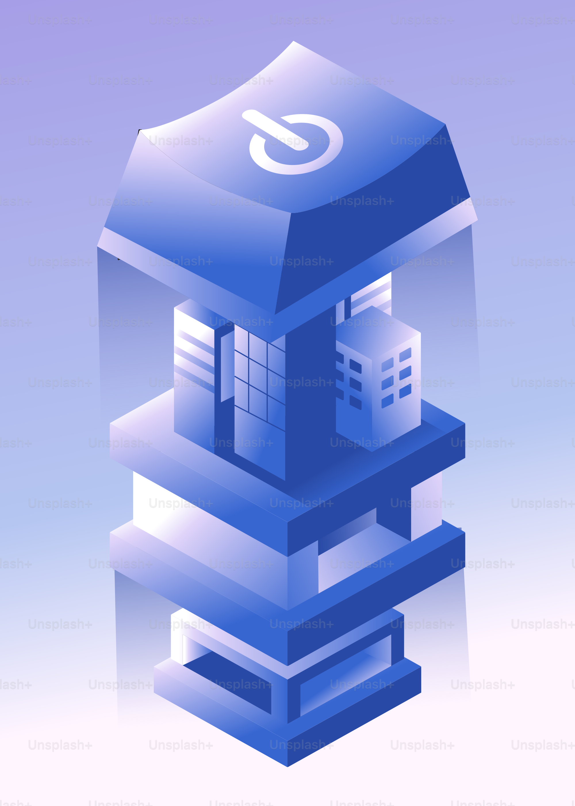 Ciudad futurista abstracta con icono de botón de encendido