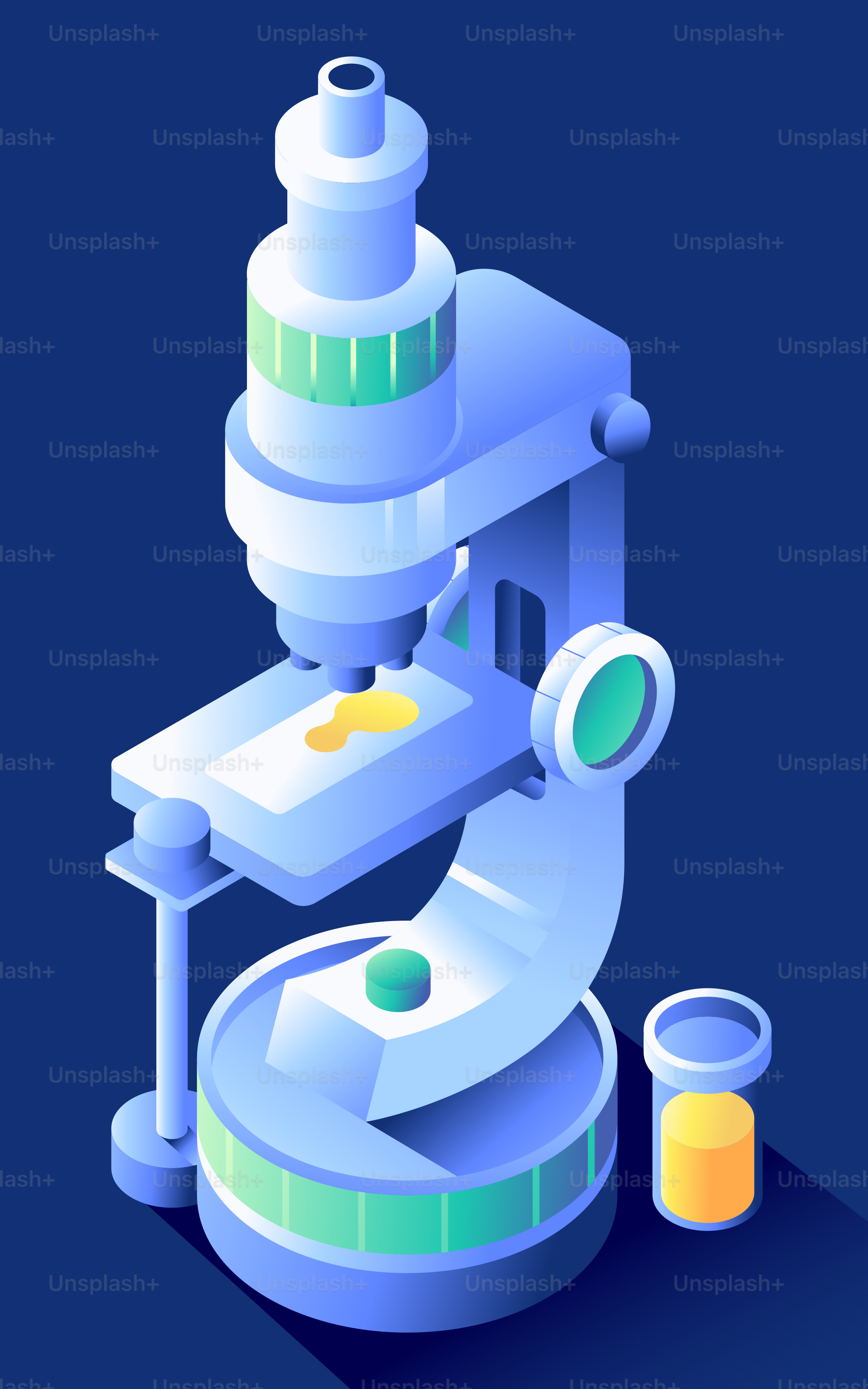 Microscope with yellow sample on slide and next to it.