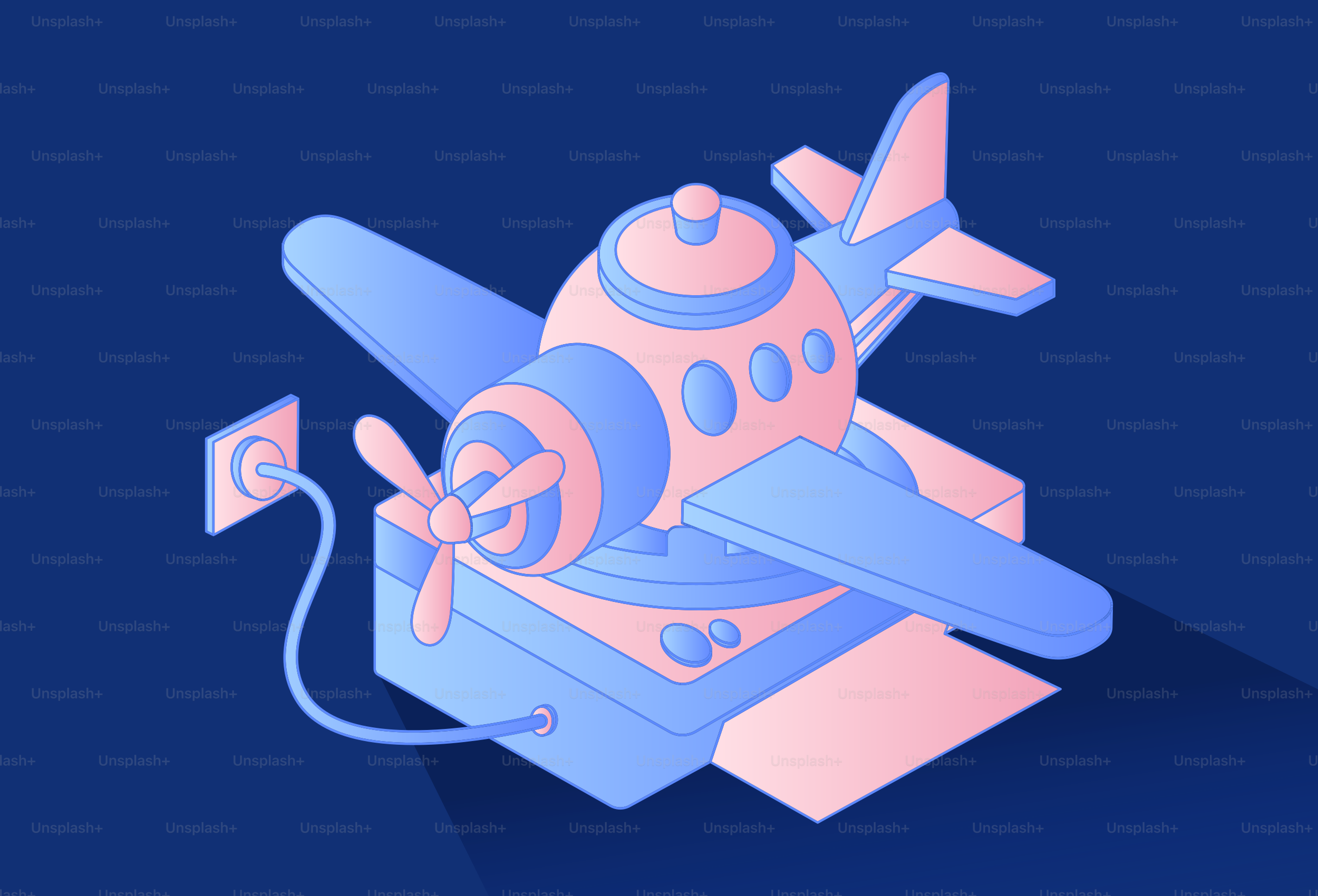 Airplane on a printer connected to a wall outlet