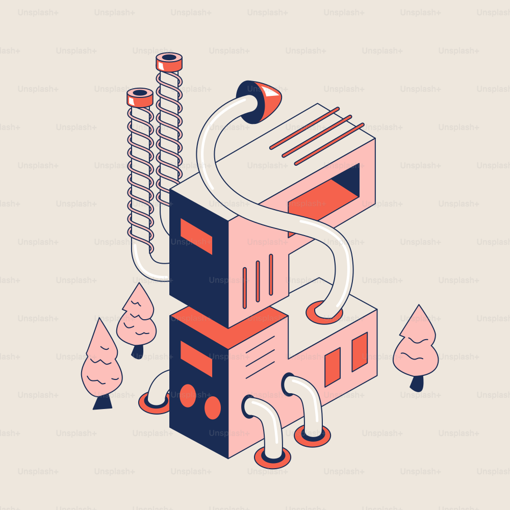 Isometric abstract factory with pipes and trees