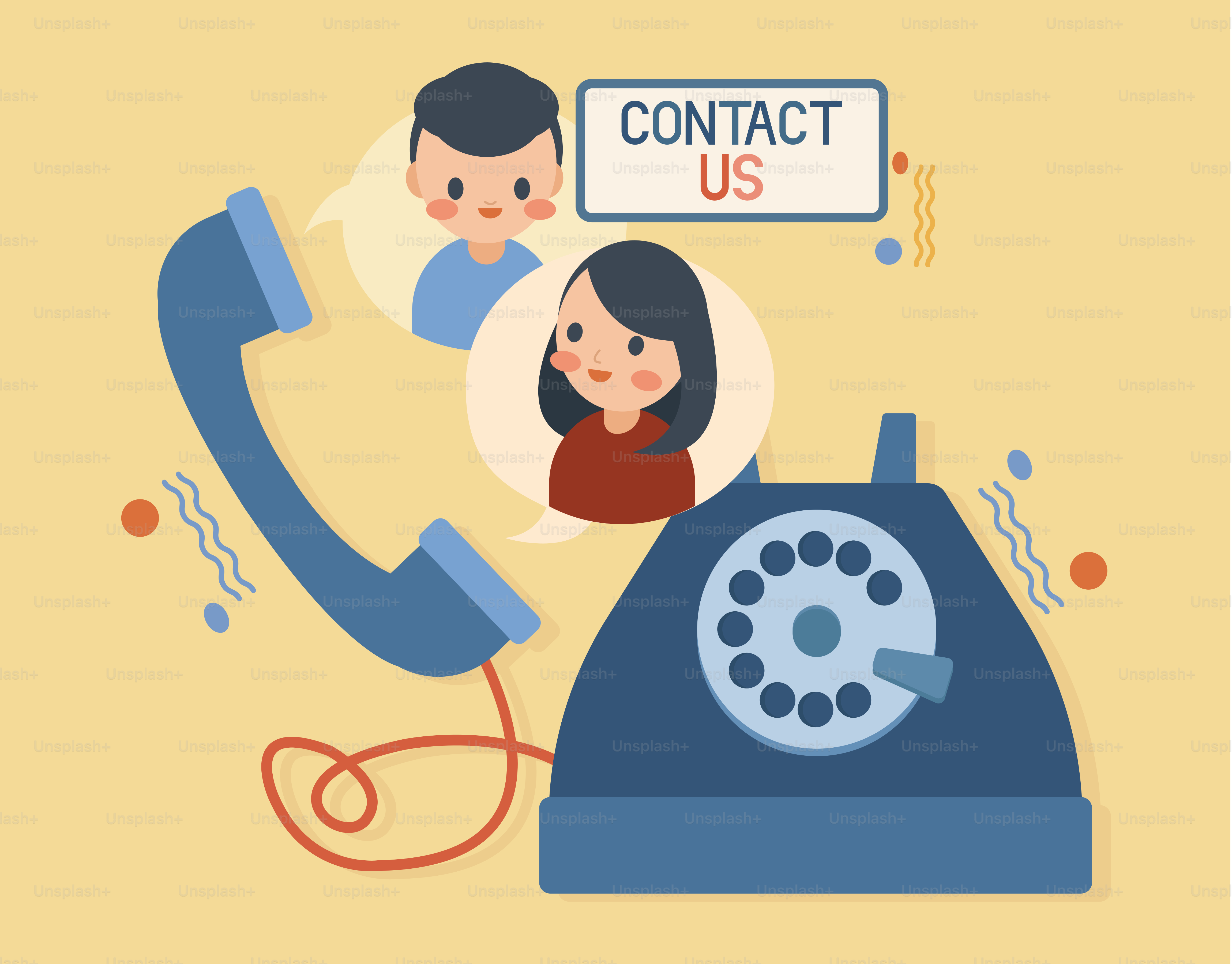 Vintage phone with people and contact us sign