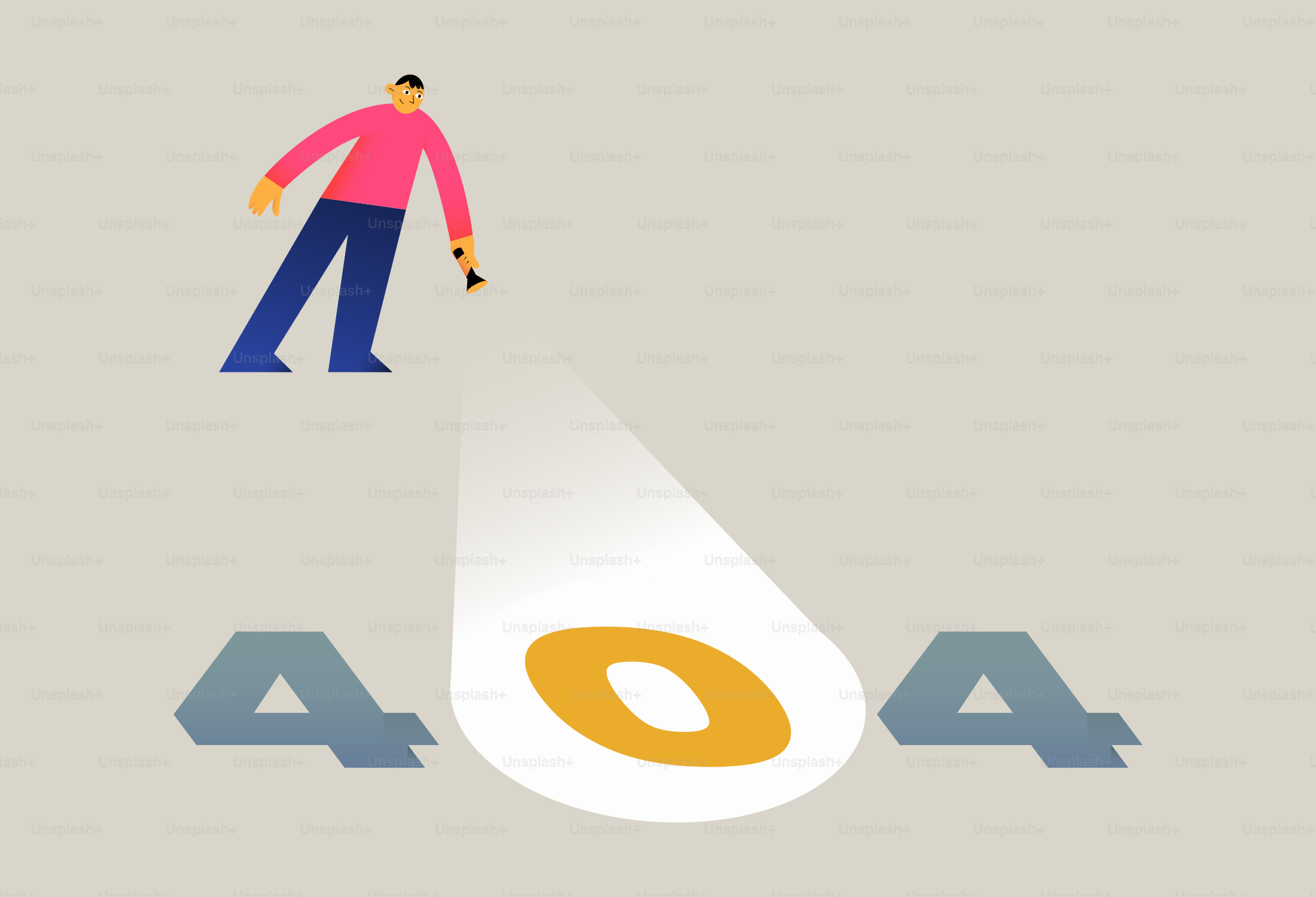 Hombre con linterna ilumina el mensaje de error 404.