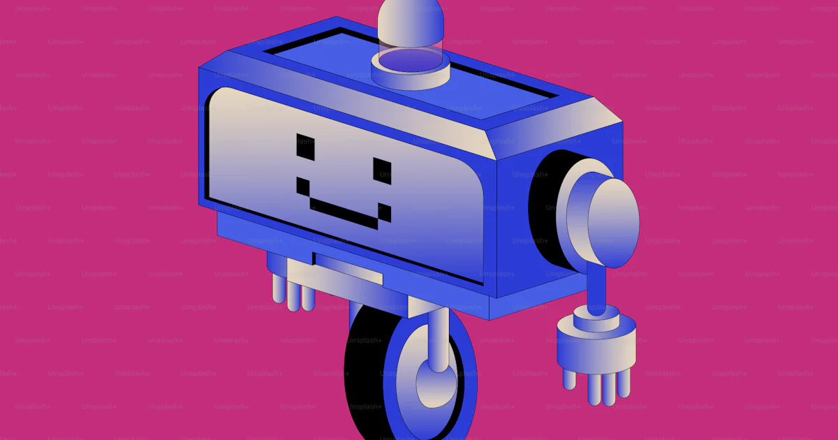 A blue robot with a smiley face on pink background vector ...