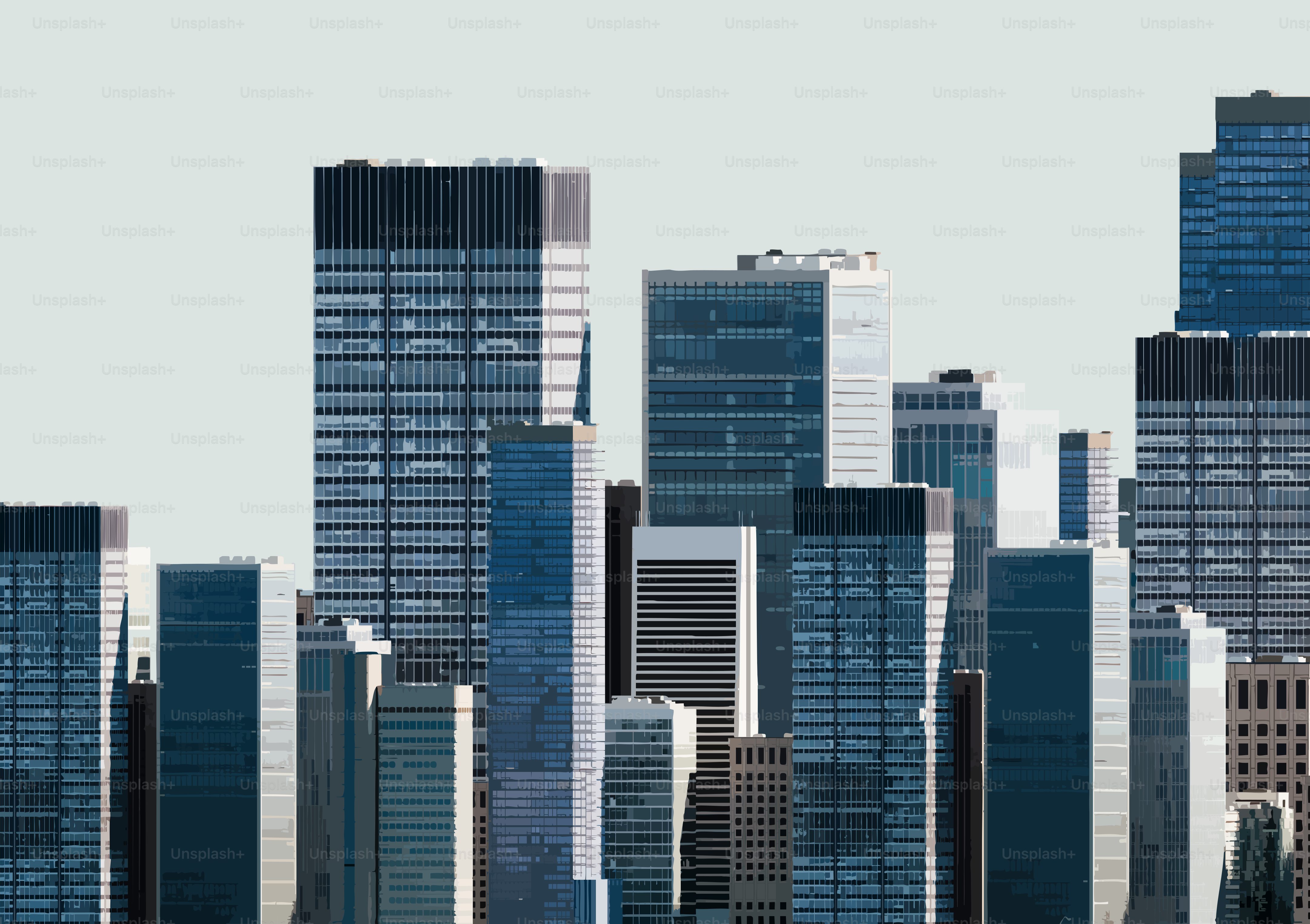 Modern skyscrapers dominate the city skyline against a pale sky.