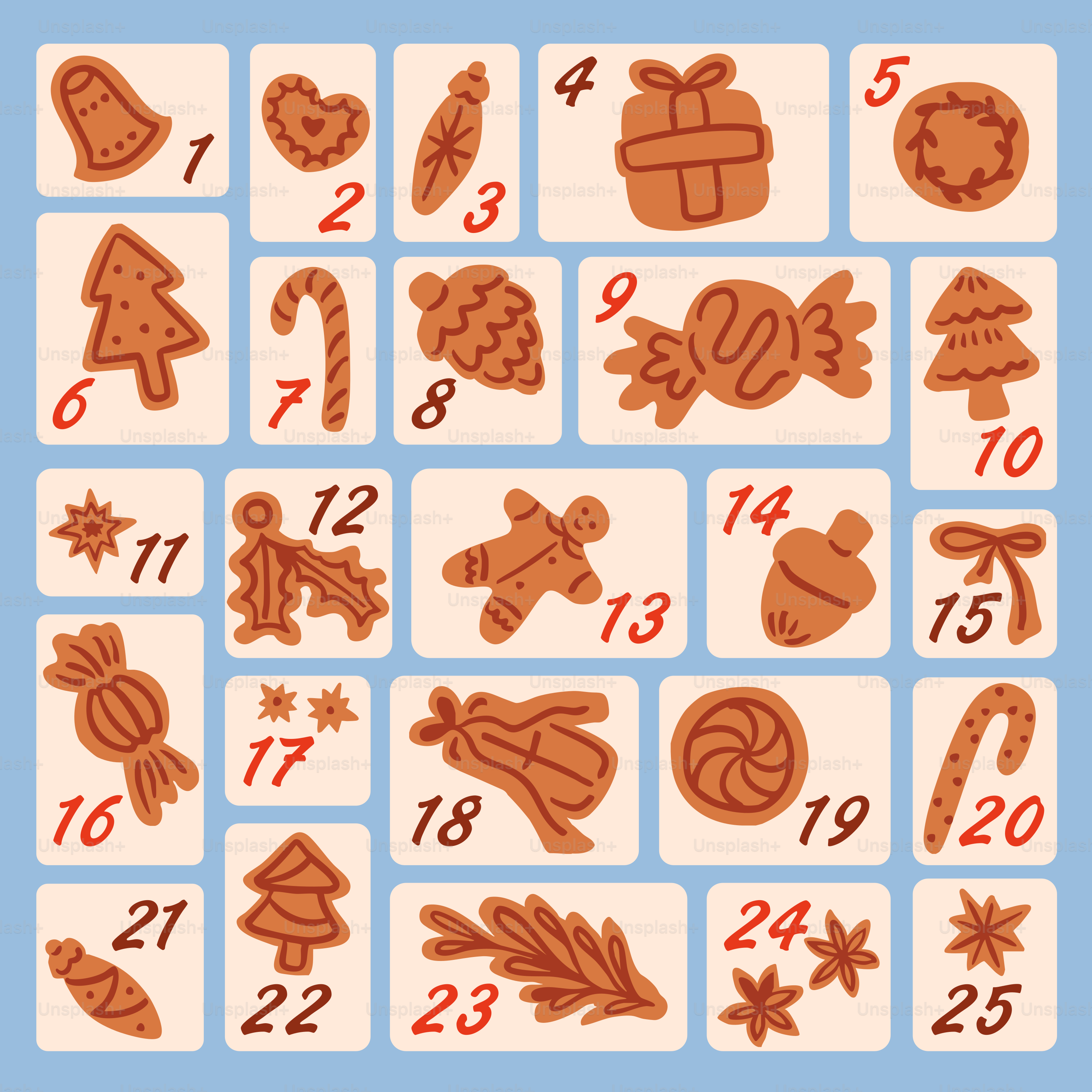 Christmas advent calendar with festive cookie shapes