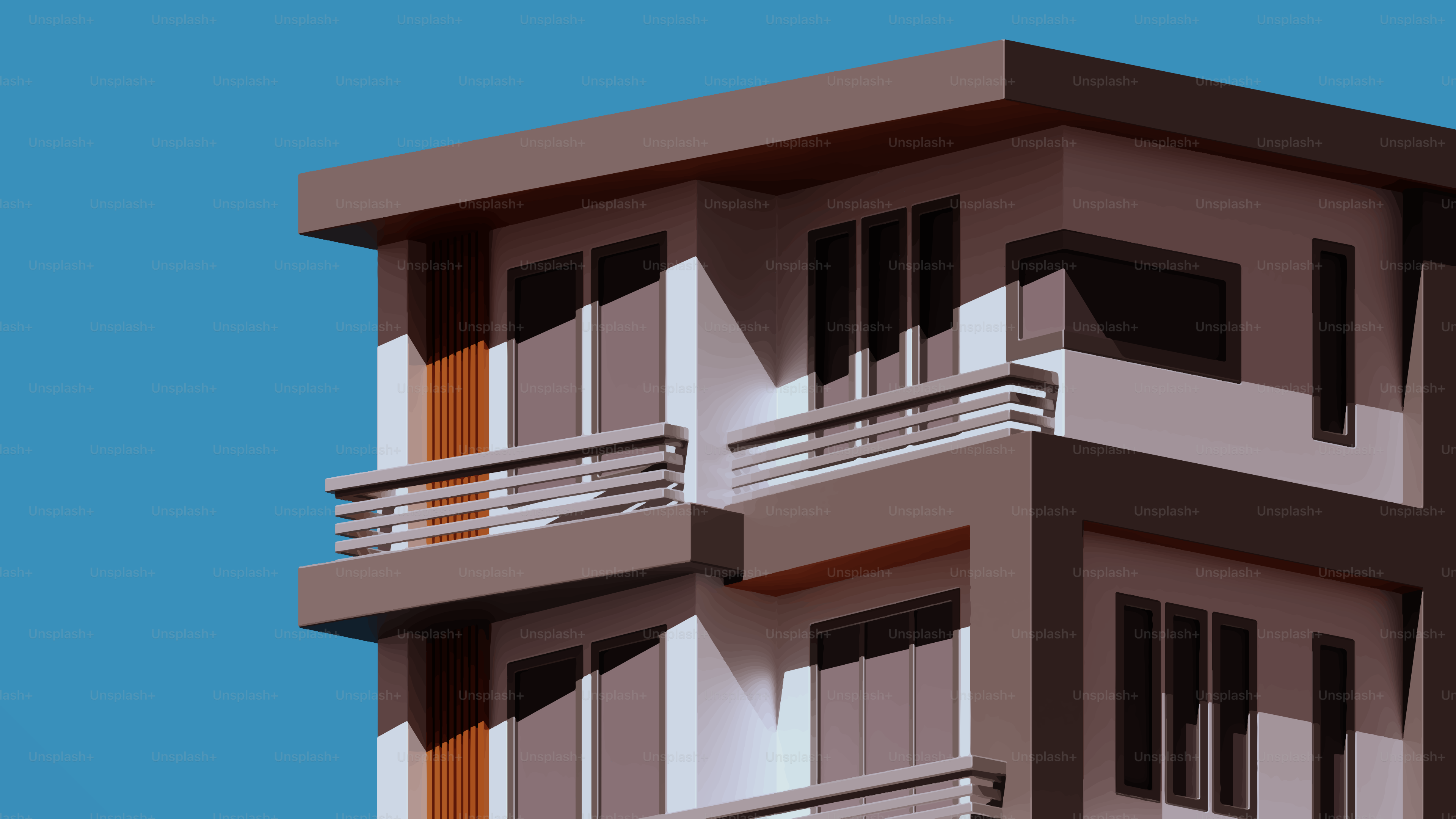 Bâtiment moderne avec balcons sur un ciel bleu