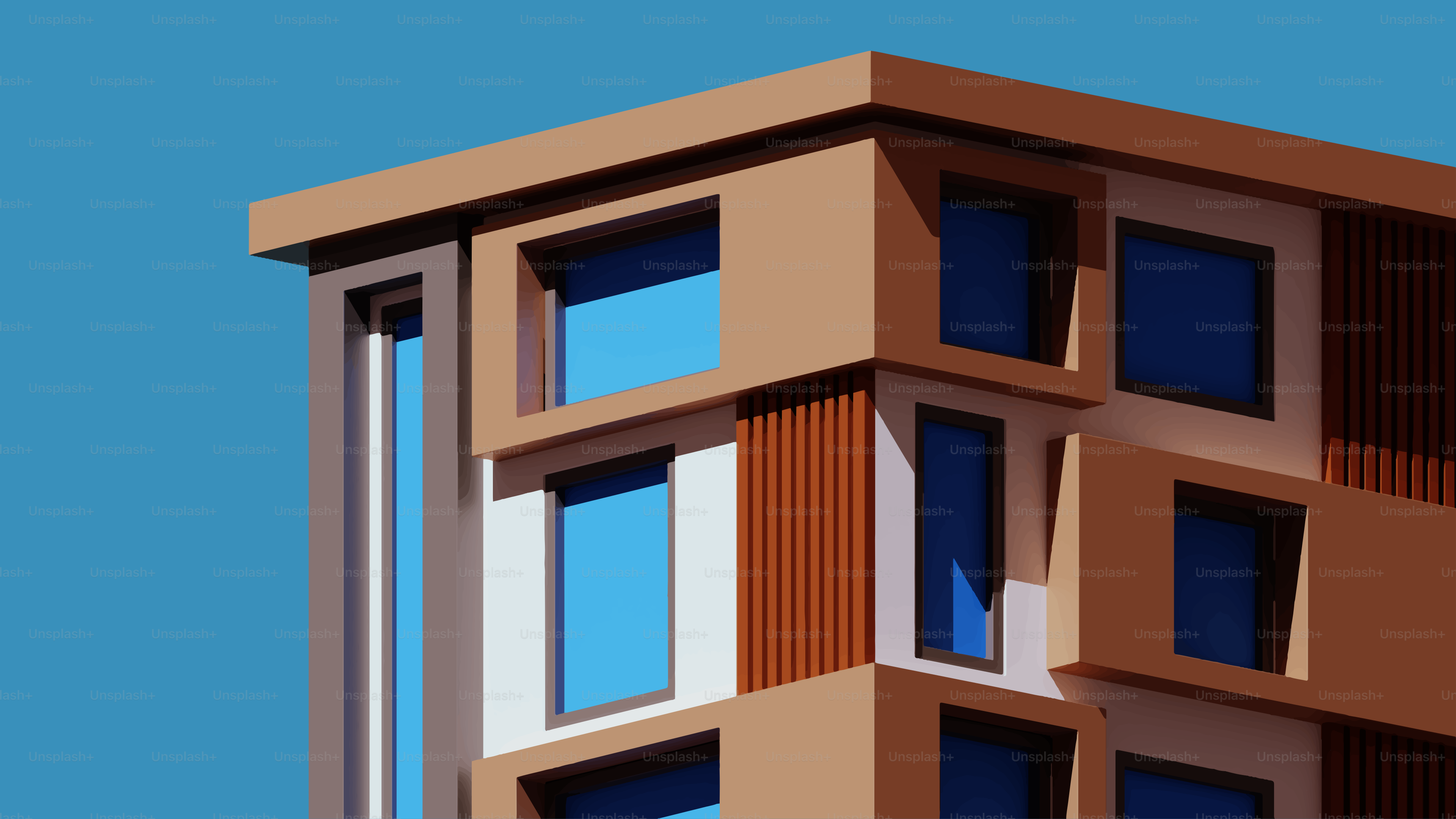 Bâtiment moderne avec des fenêtres géométriques sur un ciel bleu