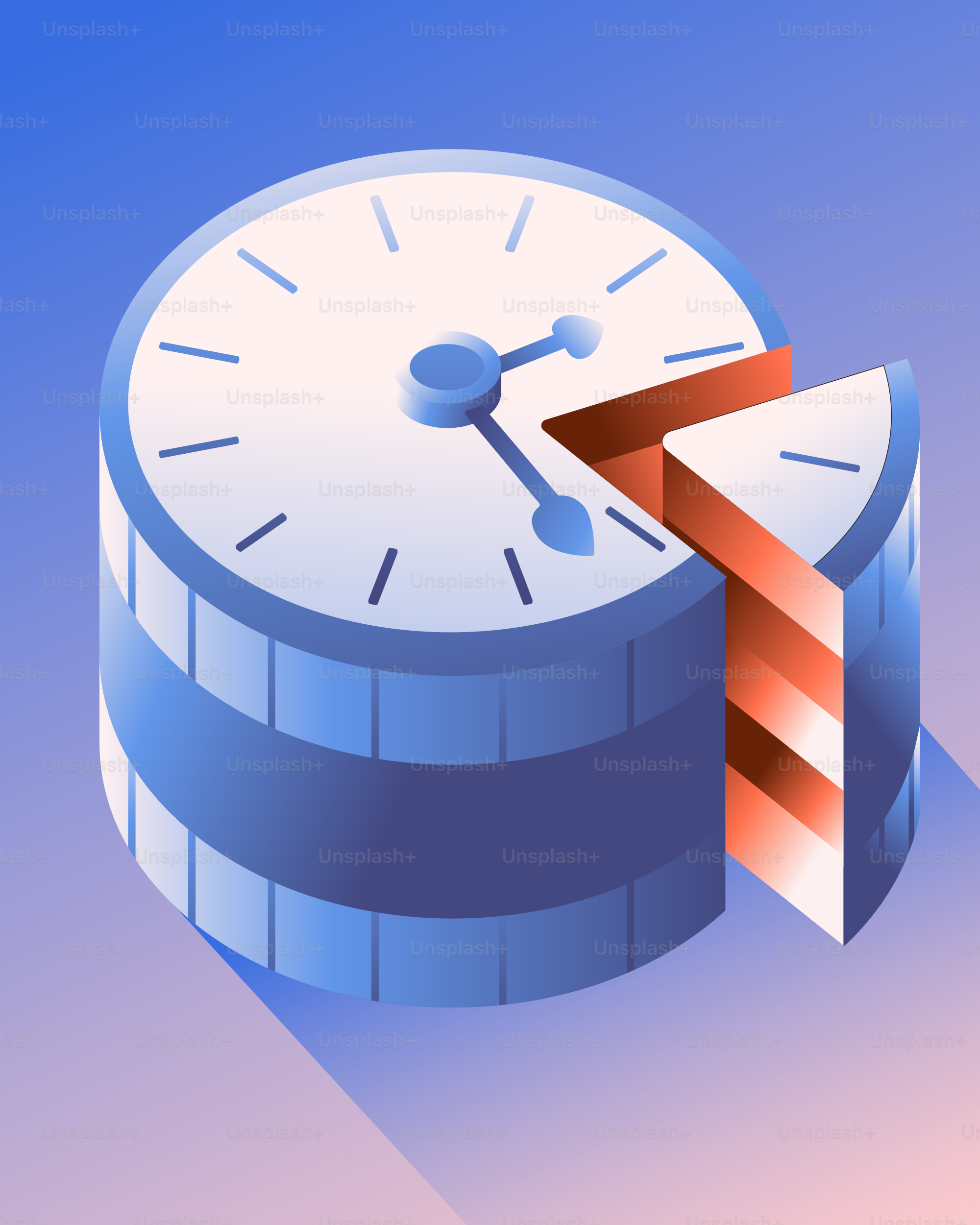 Um relógio com uma fatia removida, parecendo um bolo.