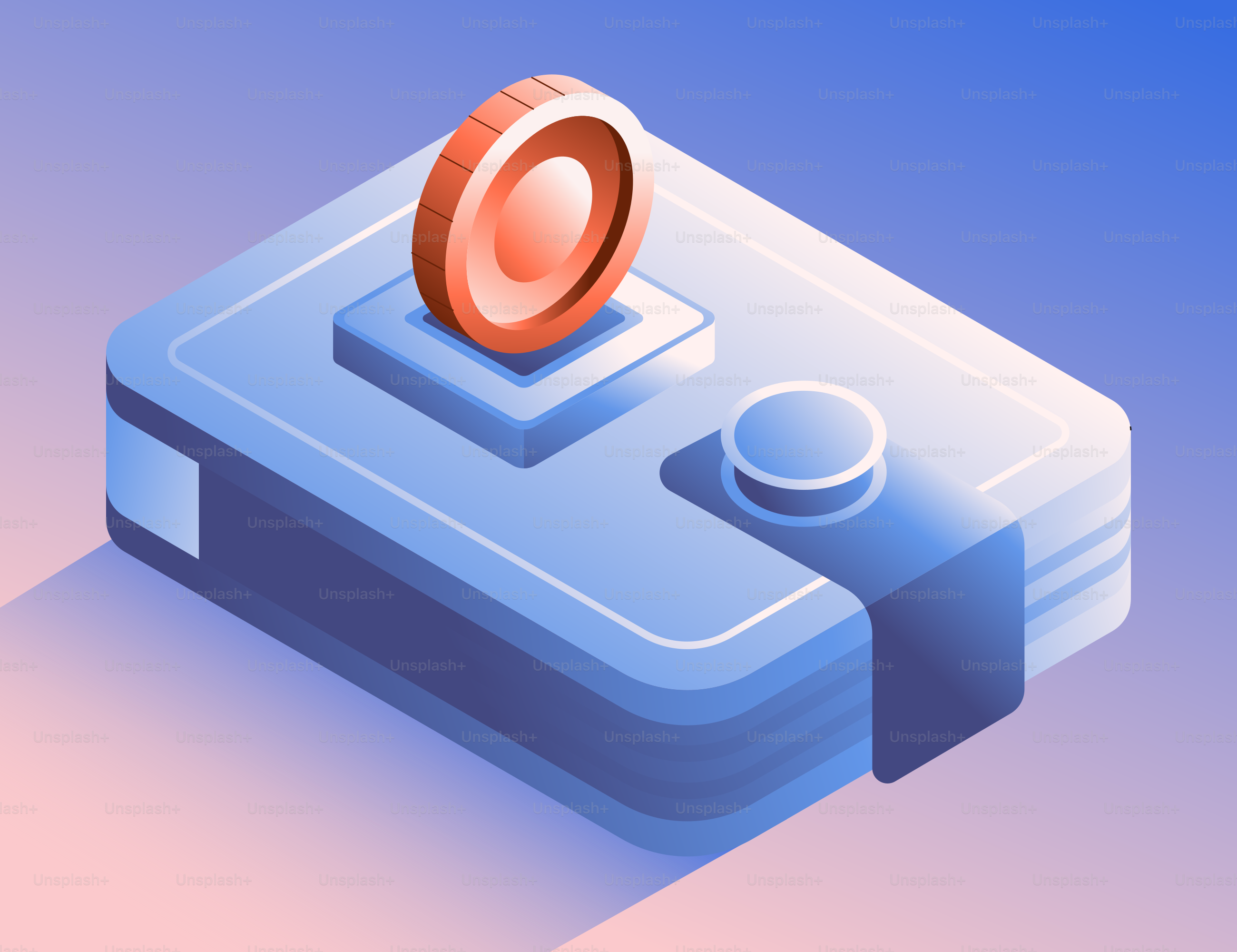 Carteira digital com uma moeda em cima.