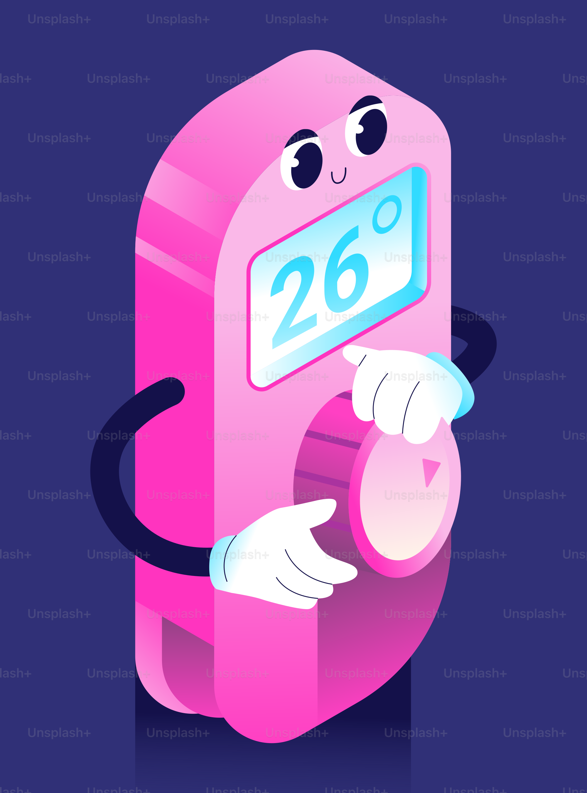 Thermostat cartoon rose affiché à 26 degrés