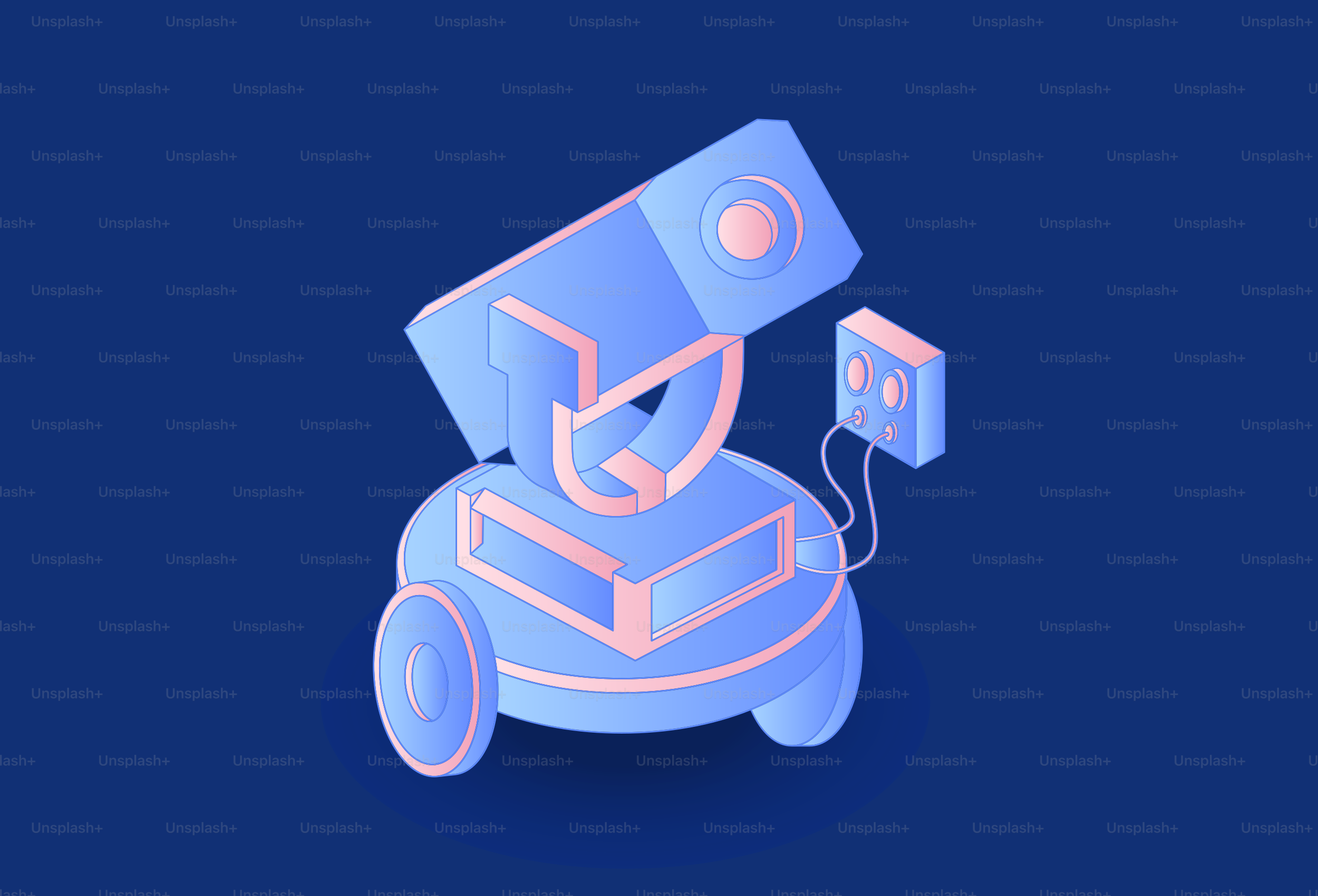 A futuristic robot with a camera on a blue background