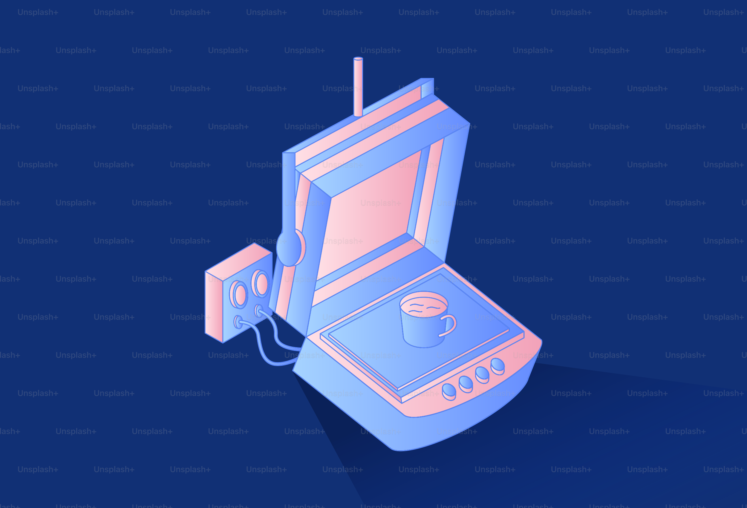 Retro scanner with a cup of coffee on top