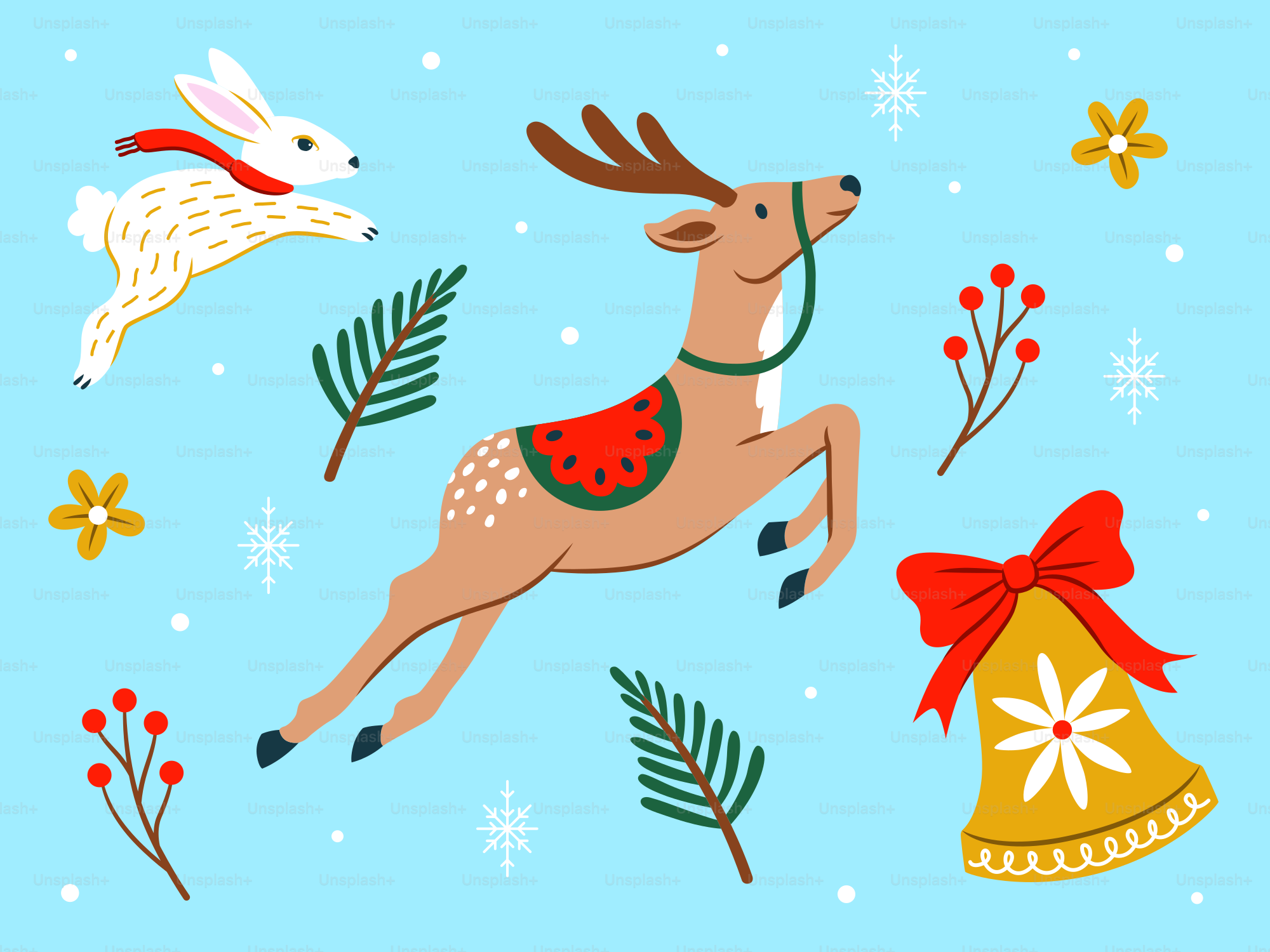 Renne et lapin de Noël avec décorations festives