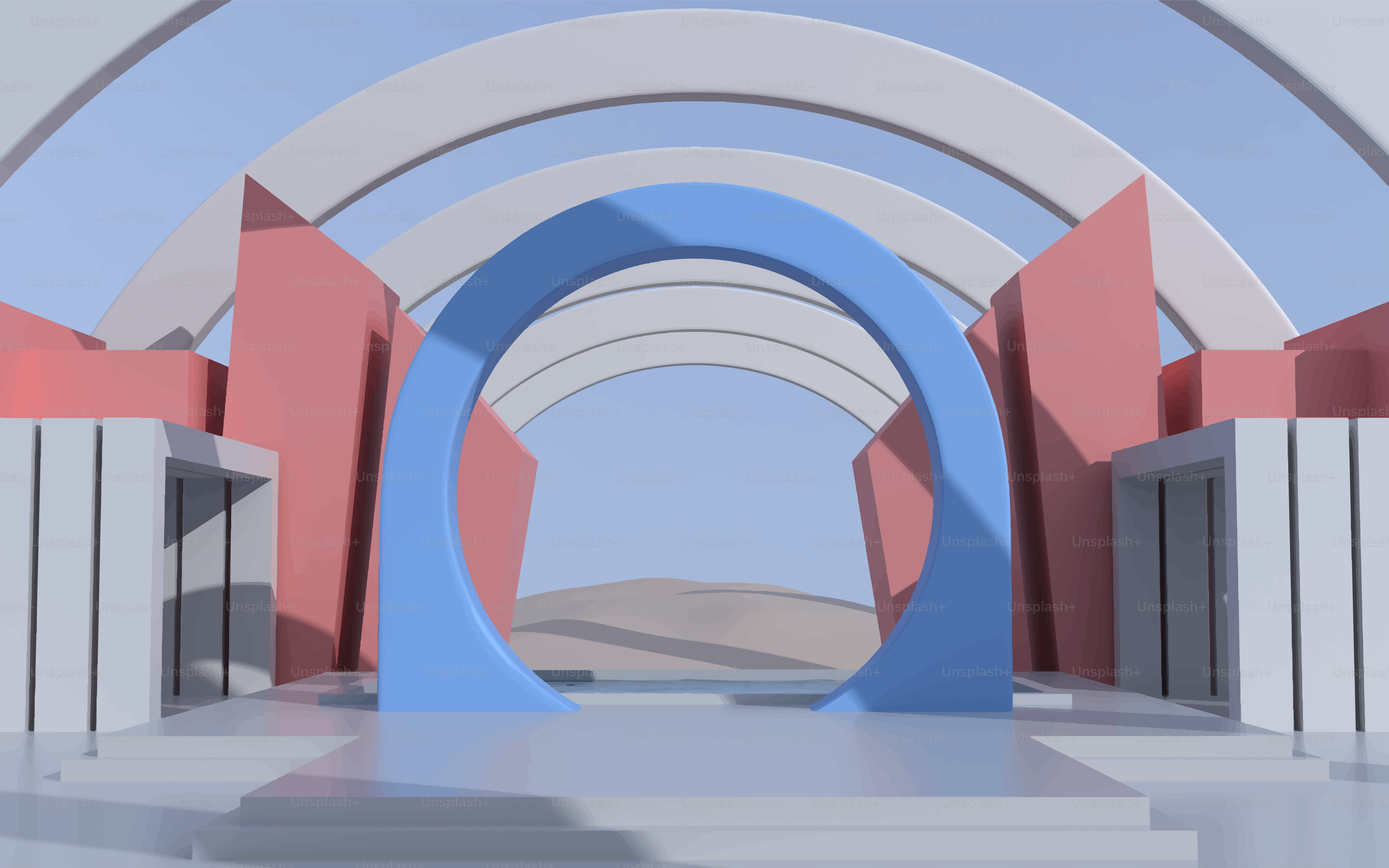 Abstrakte architektonische Struktur mit Bögen und geometrischen Formen