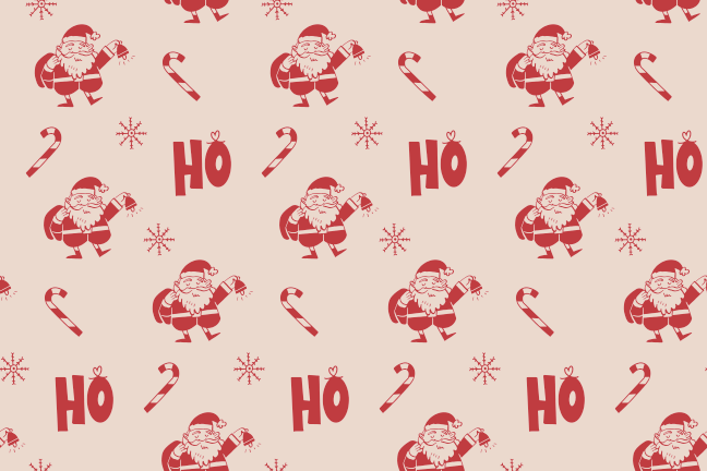 Christmas pattern with santa, candy canes, and ho.
