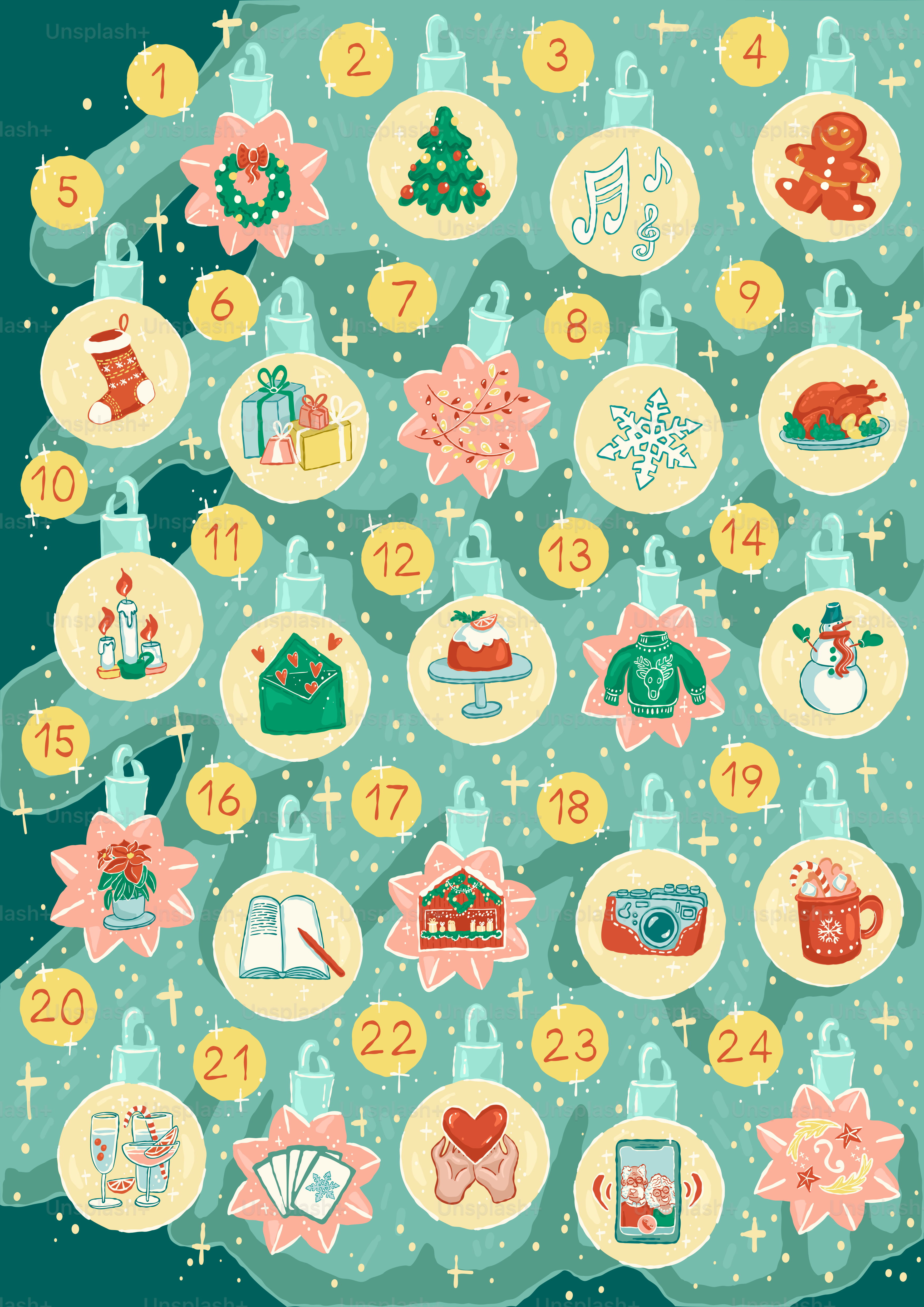 Christmas advent calendar with festive ornaments