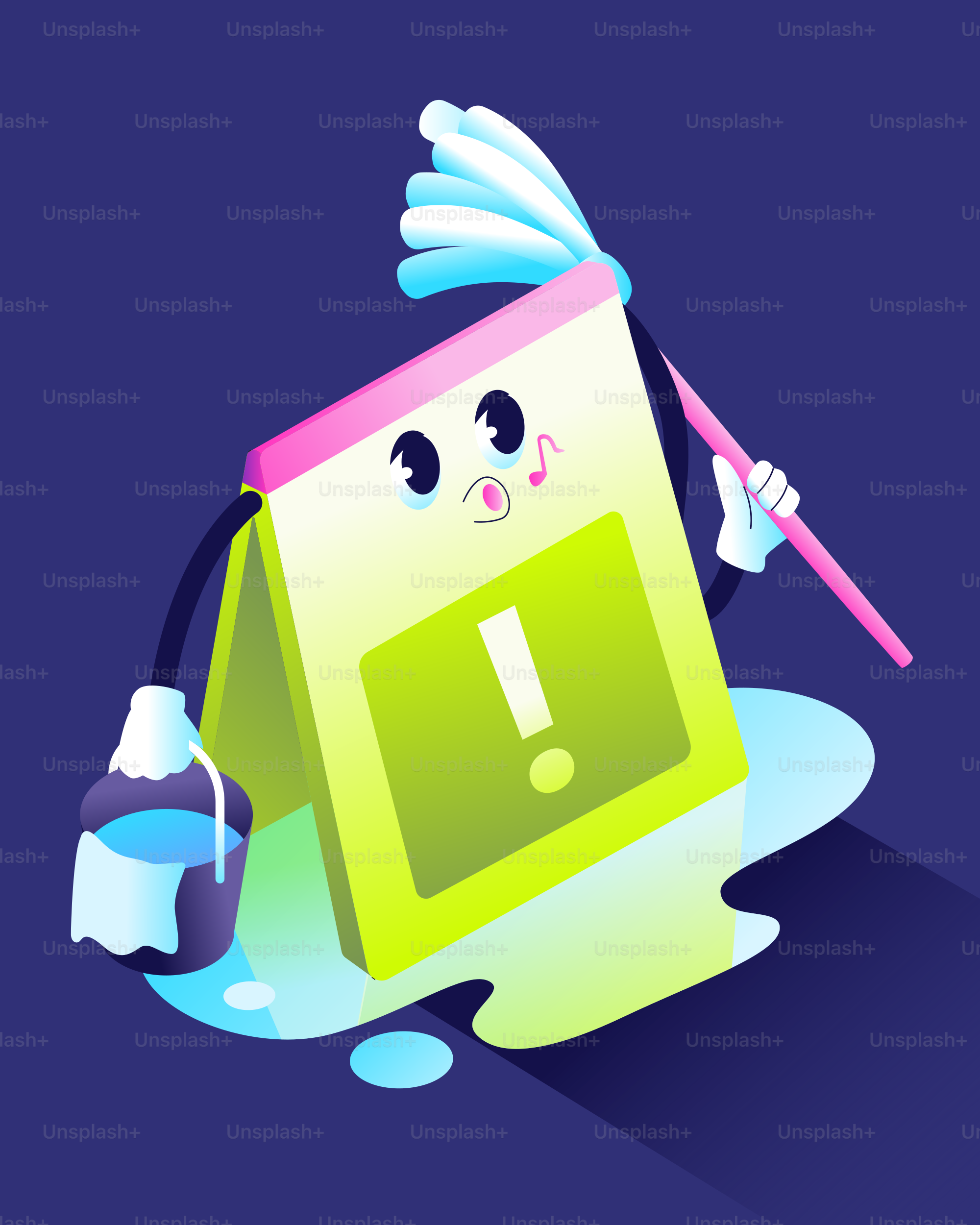 Calendar character cleaning up a spill with a mop.