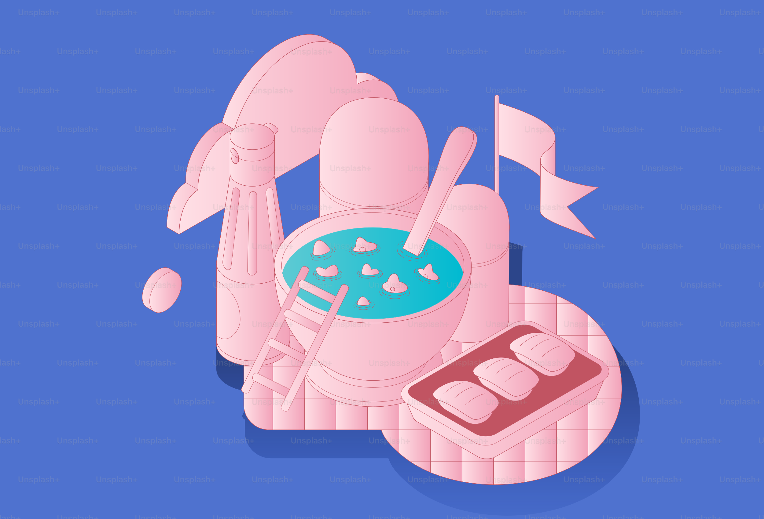 Preparación e ingredientes isométricos estilizados de alimentos